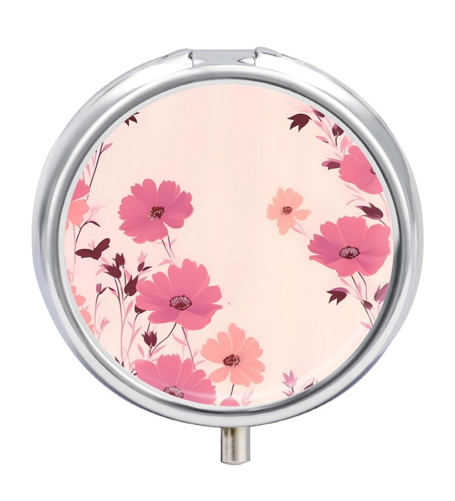 Portable 3 Compartment Pill Box - Travel-Friendly Flower Pattern Pill Organizer for Purse & Pocket - Buy Online on GoSupps.com
