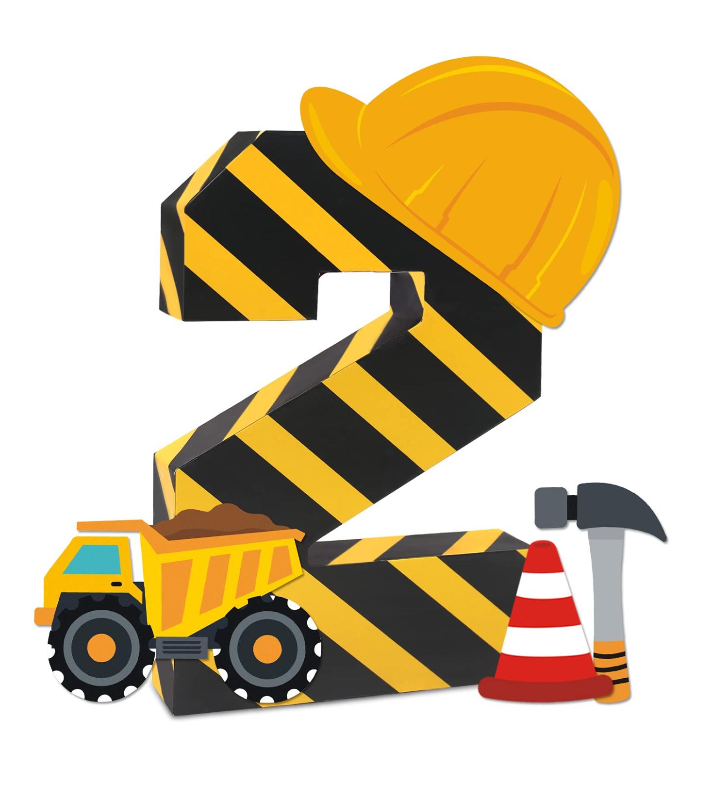 Construction 2nd Birthday Party Supplies - Paper Mache 2 Number Sign, Dump Truck Decor, Construction Hat Ornaments - Buy Online on GoSupps.com