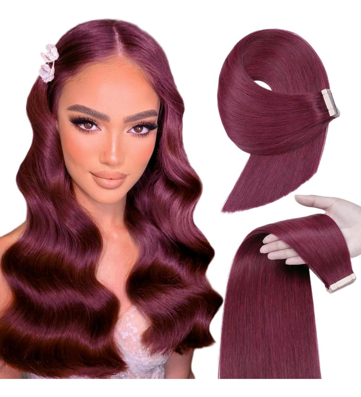 YDDM Tape-in Extensions | Real Hair 20pcs Burgundy 40cm Invisible Skin Weft | 99J# 16 Inch Tap Extensions - Buy Online on GoSupps.com