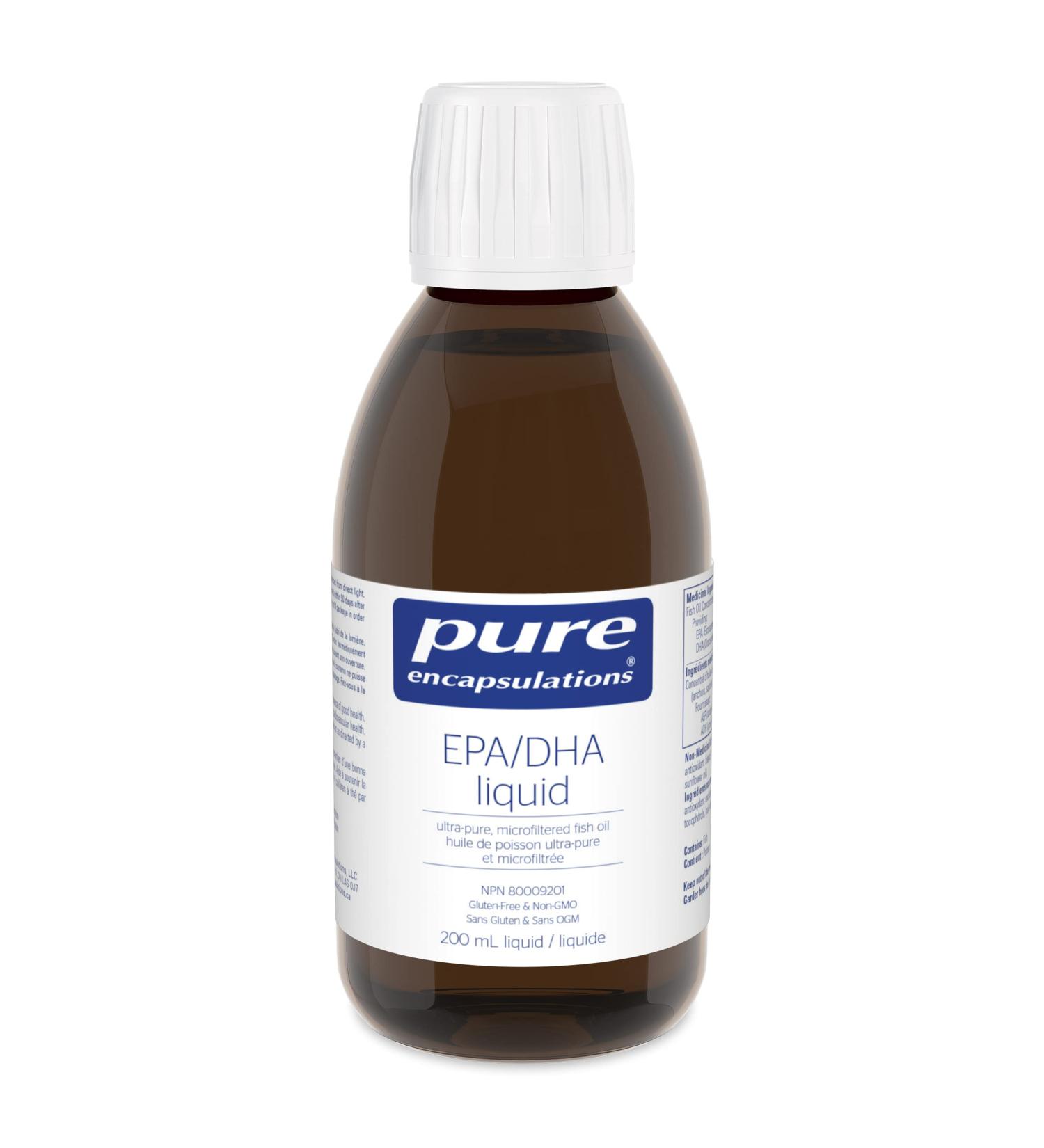 Pure Encapsulations - EPA/DHA Liquid - Ultra-Pure Microfiltered Fish Oil Liquid - 200 ml Liquid - Lemon Flavour - Buy Online on GoSupps.com