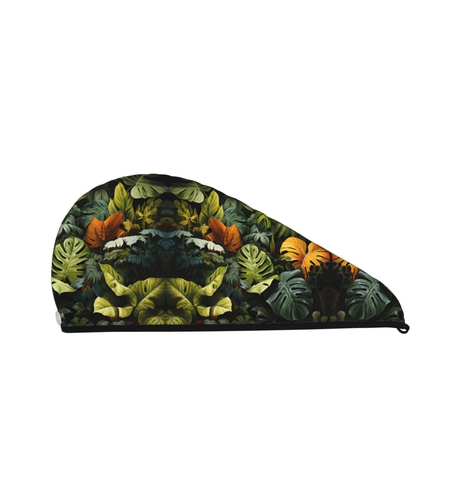 Tropical Rainforest Palm Leaves Dry Hair Cap - Super Absorbent Elastic Wrap for Long Thick Hair | Quick Drying Women's Hair Cap - Buy Online on GoSupps.com