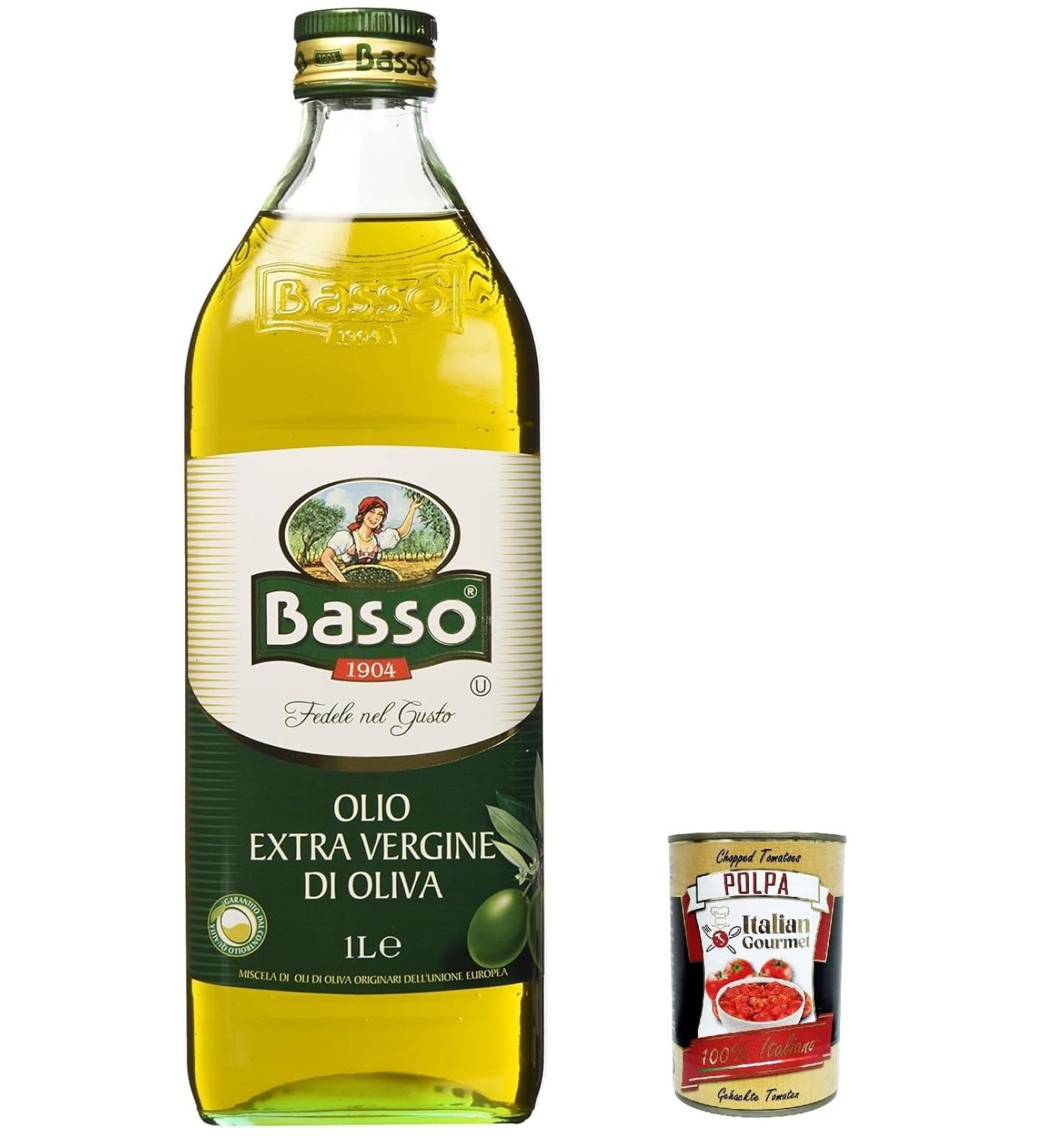 Italian Gourmet E.R. Basso Olio Extra vergine di oliva 100% Italian virgin olive oil cold pressed 1 l + Polpa Italian Gourmet 400 g - Buy Online on GoSupps.com