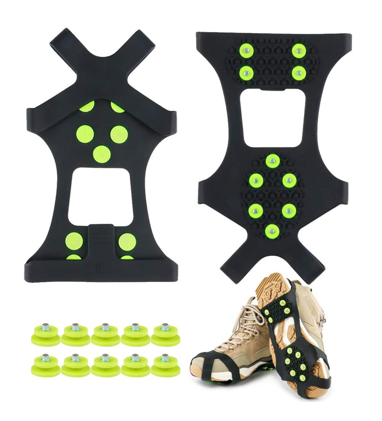 Fengzio Winter Shoe Spikes - Extra 10 Anti-Slip Claws for Men & Women - Green Size S (EU 31-36) - Ideal for Mountain Shoes & Ice Conditions - Buy Online on GoSupps.com