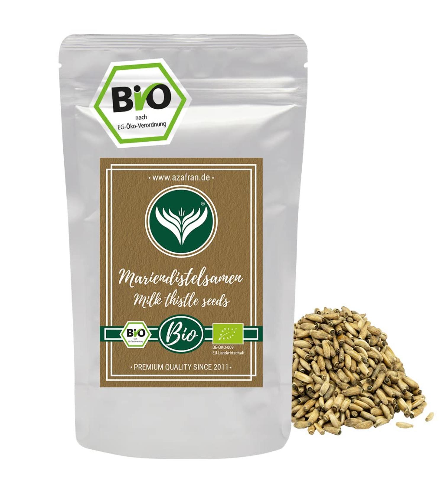 Buy Azafran Organic Milk Thistle Seeds Whole - 250g | Premium Milk Thistle Seed for Tea & Health Benefits | International Shipping Available - Buy Online on GoSupps.com