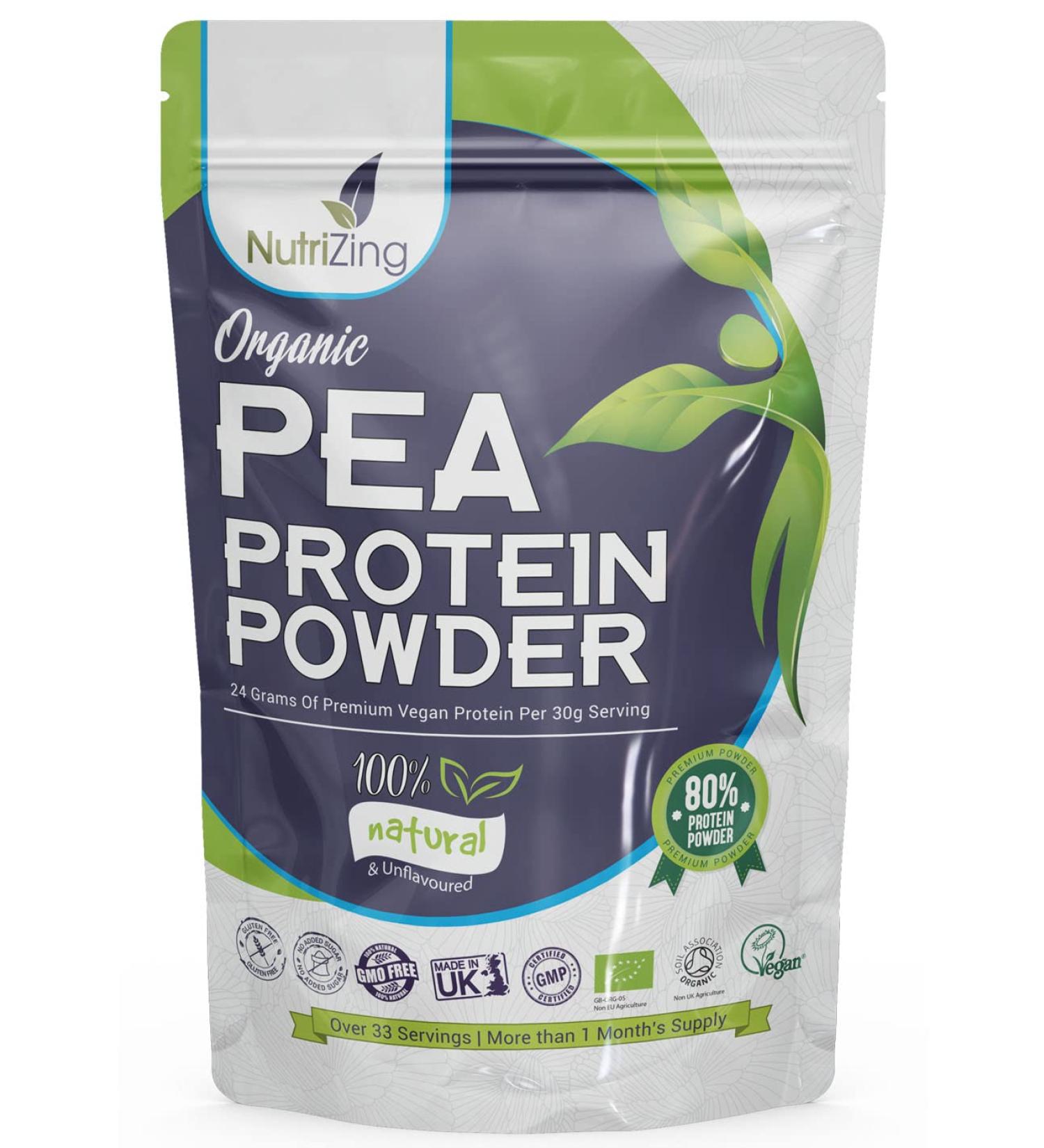 Organic Canadian Pea Protein Powder - 1kg Pouch by NutriZing | Vegan, Soy & Gluten-Free | Keto & Paleo Friendly - Buy Online on GoSupps.com