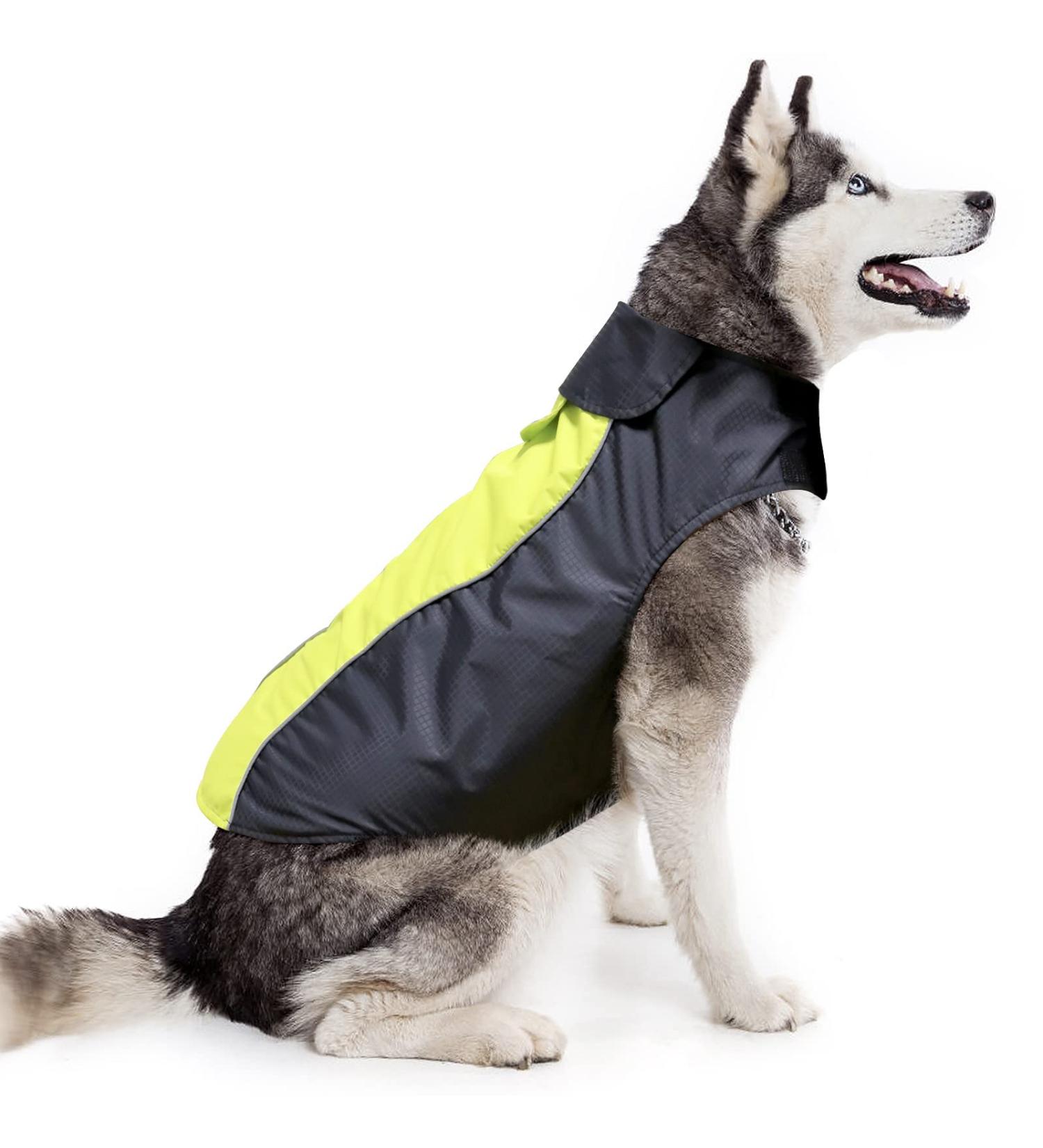 Flashseen Dog Raincoat XXL Green - Lightweight & Waterproof Dog Jacket with Reflective Strip and Leash Hole - Winter Vest for Large Dogs - Safety Coats for Puppies - Buy Online on GoSupps.com