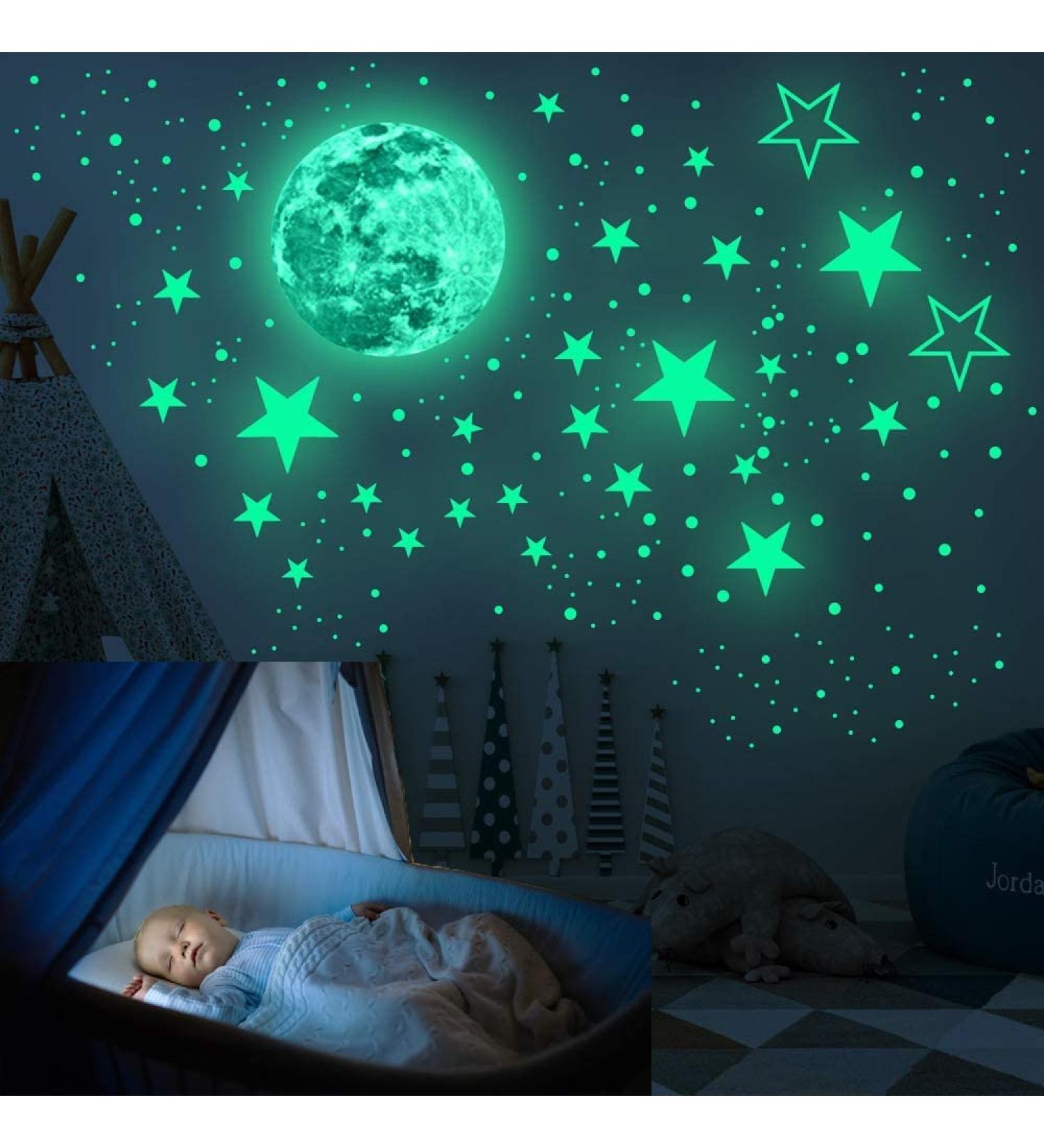 Glow in The Dark Stars 433Pcs Wall Stickers - Green Glow Stars Decals for Nursery, Bedroom, Living Room Decor - Buy Online on GoSupps.com