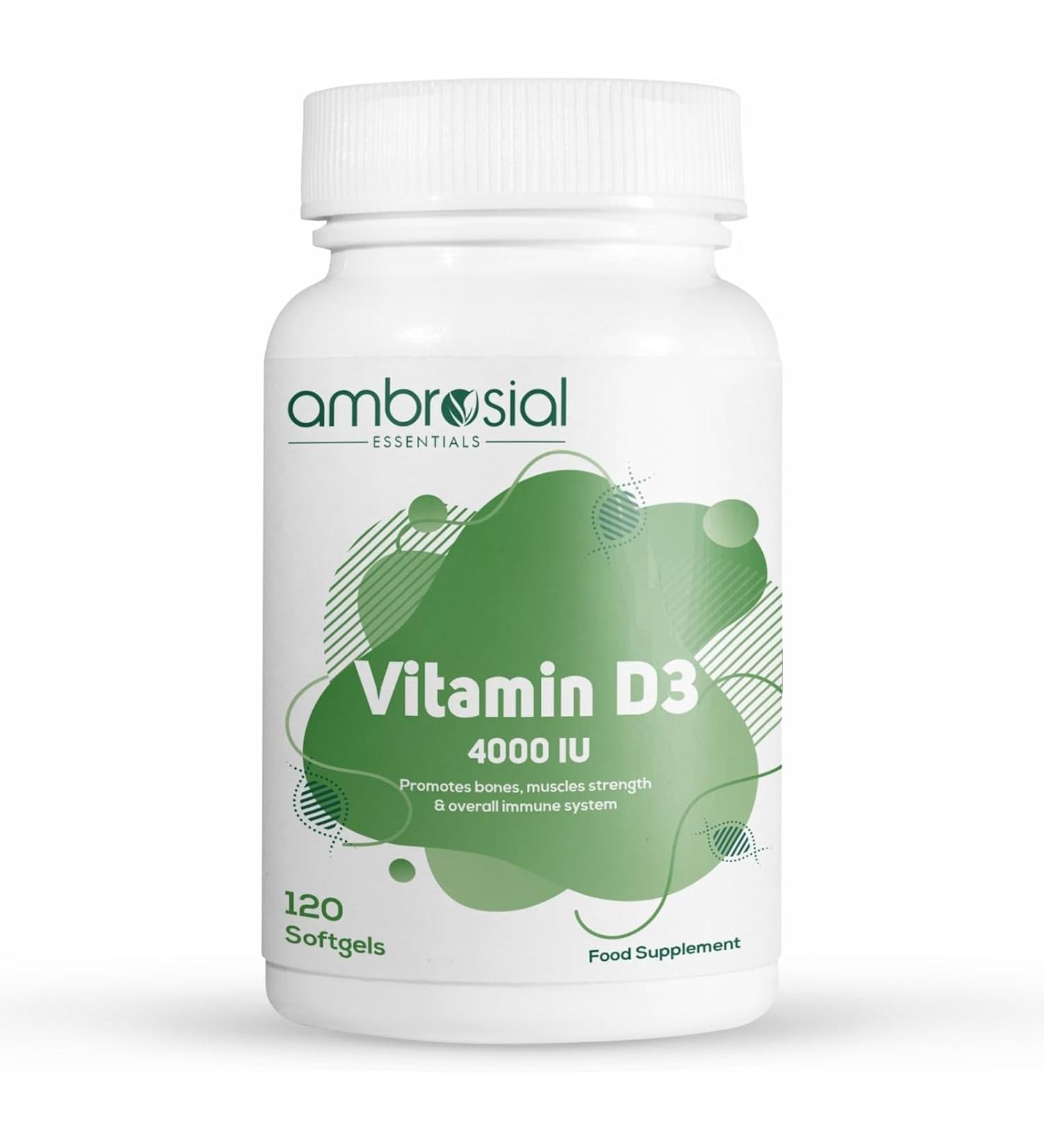 AMBROSIAL Vitamin D3 4000 IU | Healthy Bones and Teeth | Supports Immunity and Muscle Function | Gluten Free (Pack of 1-120 Softgels) 120 Count (Pack of 1) - Buy Online on GoSupps.com