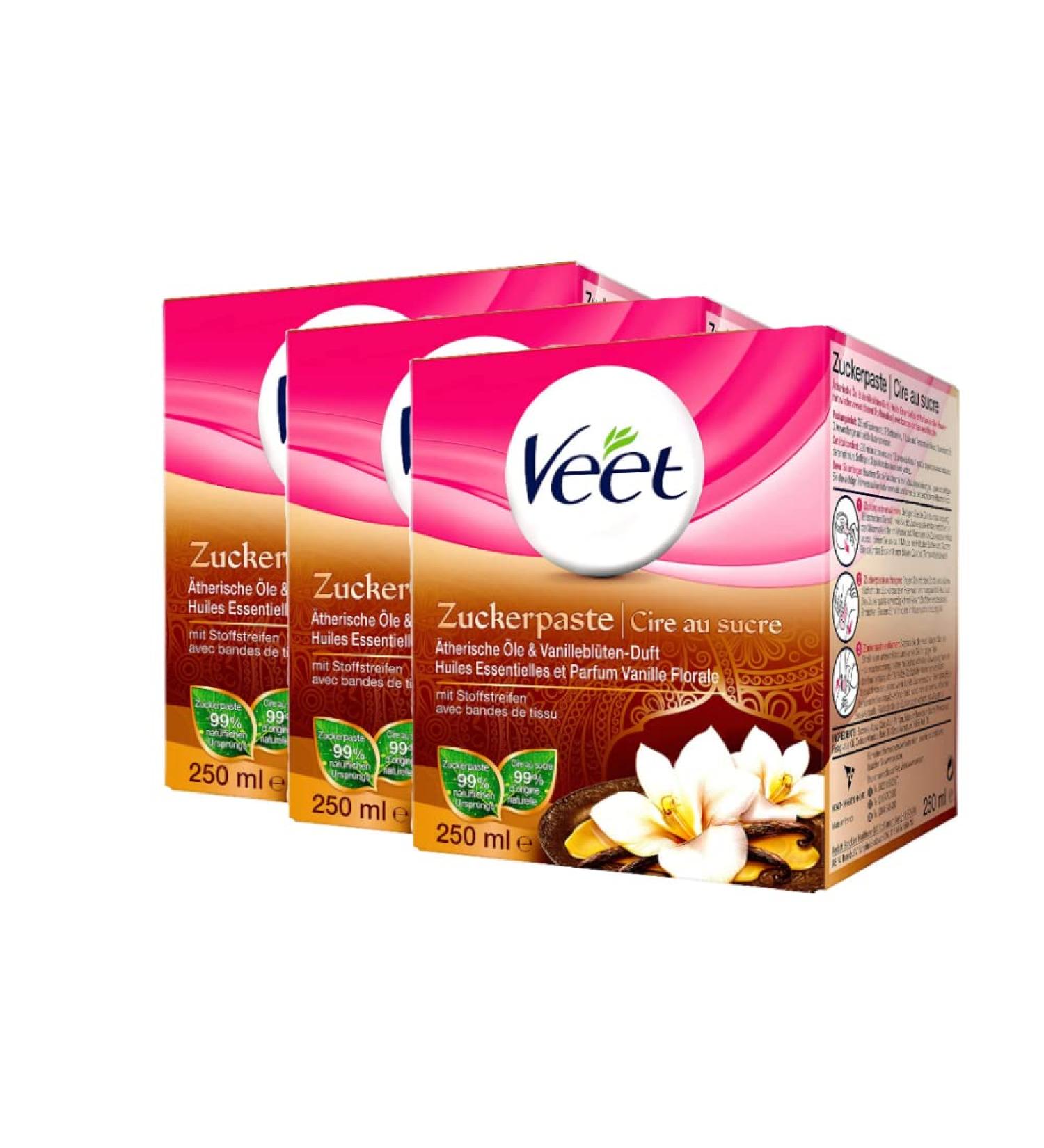 Veet Sugaring Sugar Paste Vanilla Blossom - 3 Pack for Effortless Hair Removal & 4 Weeks of Smooth Skin | 750ml (3 x 250ml) - Buy Online on GoSupps.com