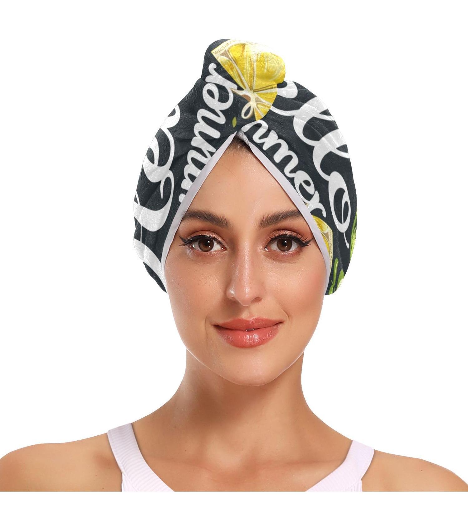 Hello Summer Lemon Black Hair Towel 2 Pack | Super Absorbent Quick Dry Hair Turbans for Women & Girls - Buy Online on GoSupps.com