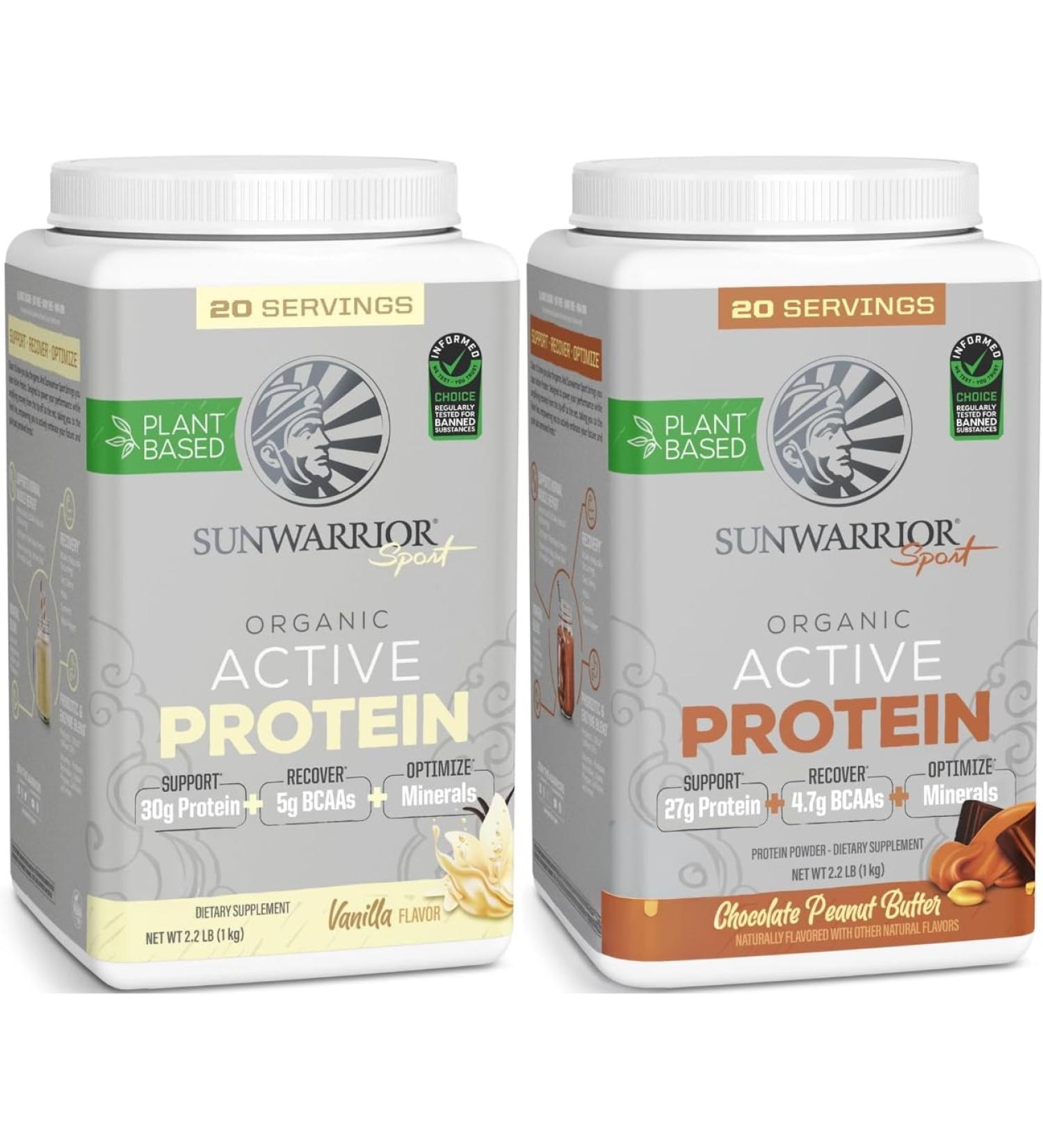 Chocolate Peanut Butter & Vanilla Active Organic Protein Powder Set | Bundle & Save | Vegan Protein Powder | Non-GMO Soy Dairy & Gluten Free (20 Servings Vanilla 20 Servings Chocolate Peanut Butter) - Buy Online on GoSupps.com