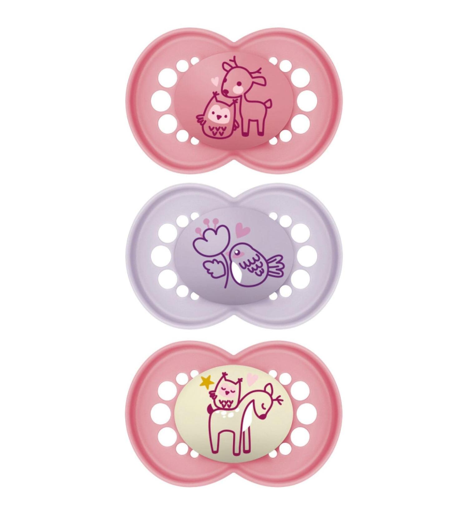Buy Mam Original Pink Pacifiers 18+ Months - 3 Pack Silicone Baby Soothers with Sterilization Box Safe & Symmetrical Design - Buy Online on GoSupps.com