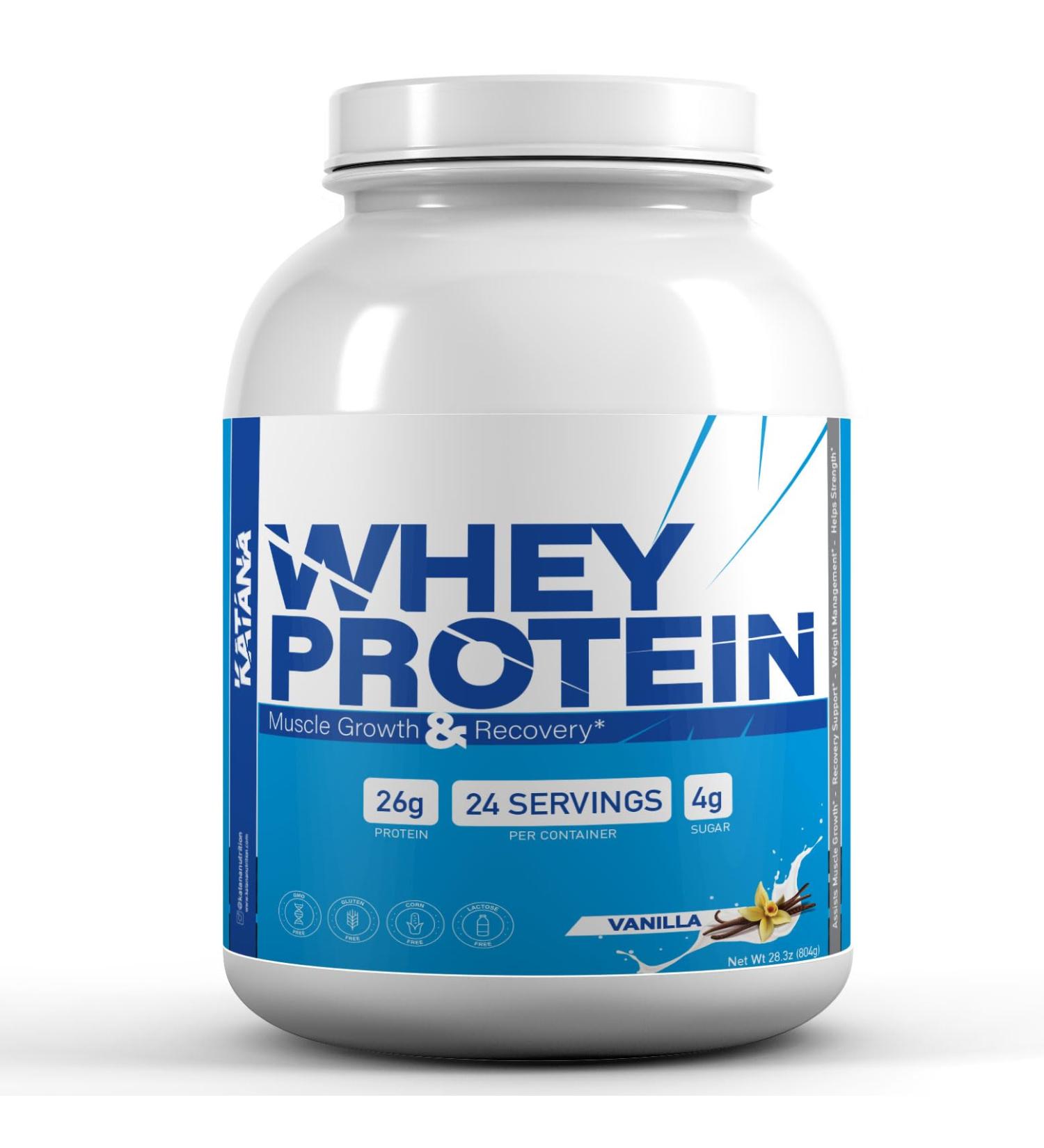 Katana Nutrition Whey Protein Powder - Vanilla Flavor | 26g Protein | 24 Servings | Gluten Free Non-GMO Lactose Free | Premium Quality eCommerce International Shipping - Buy Online on GoSupps.com