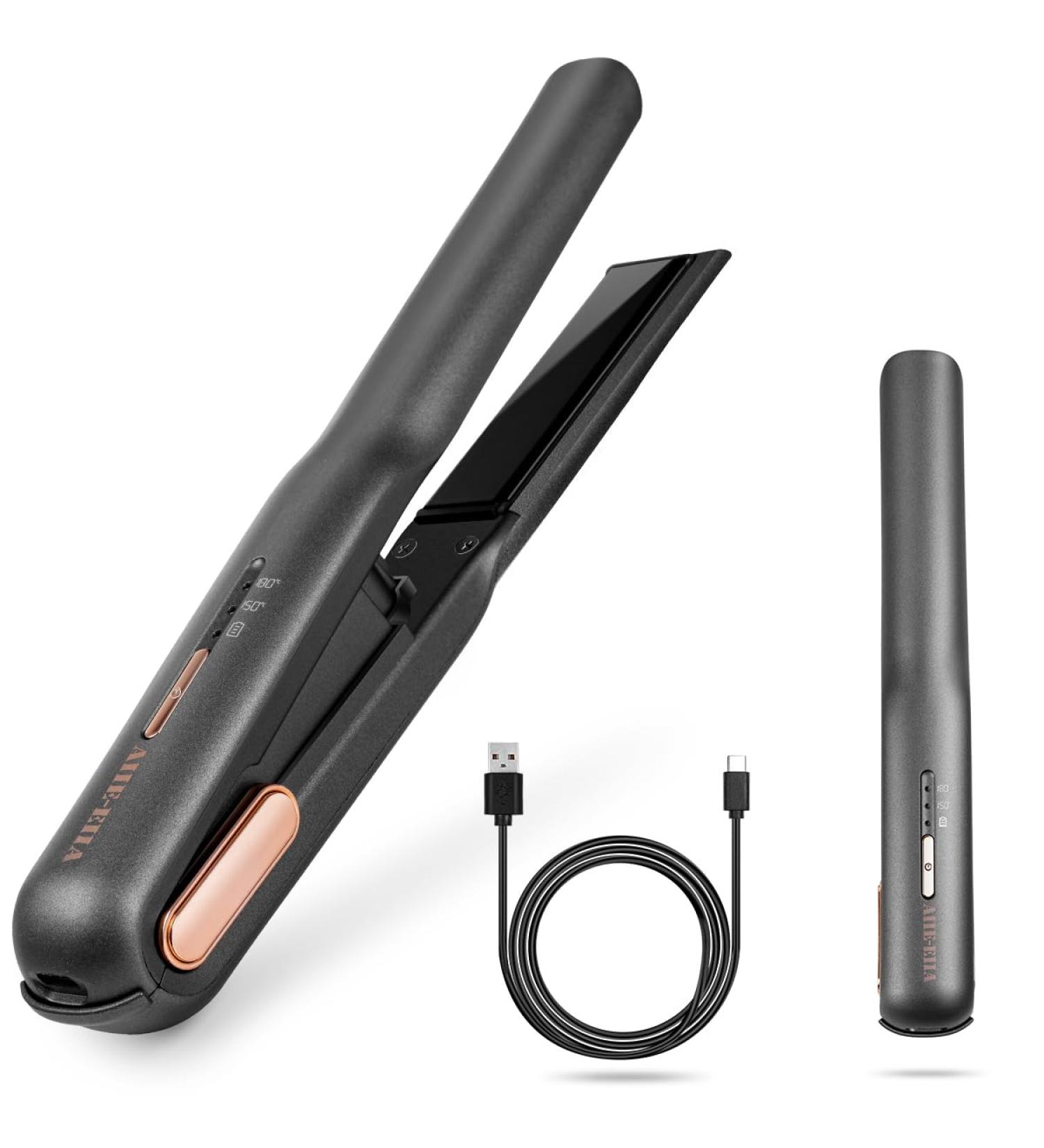 Cordless Hair Straightener - Portable Flat Iron Fast Heating Adjustable Temperature Type-C Rechargeable Mini Travel Size (Grey - Buy Online on GoSupps.com