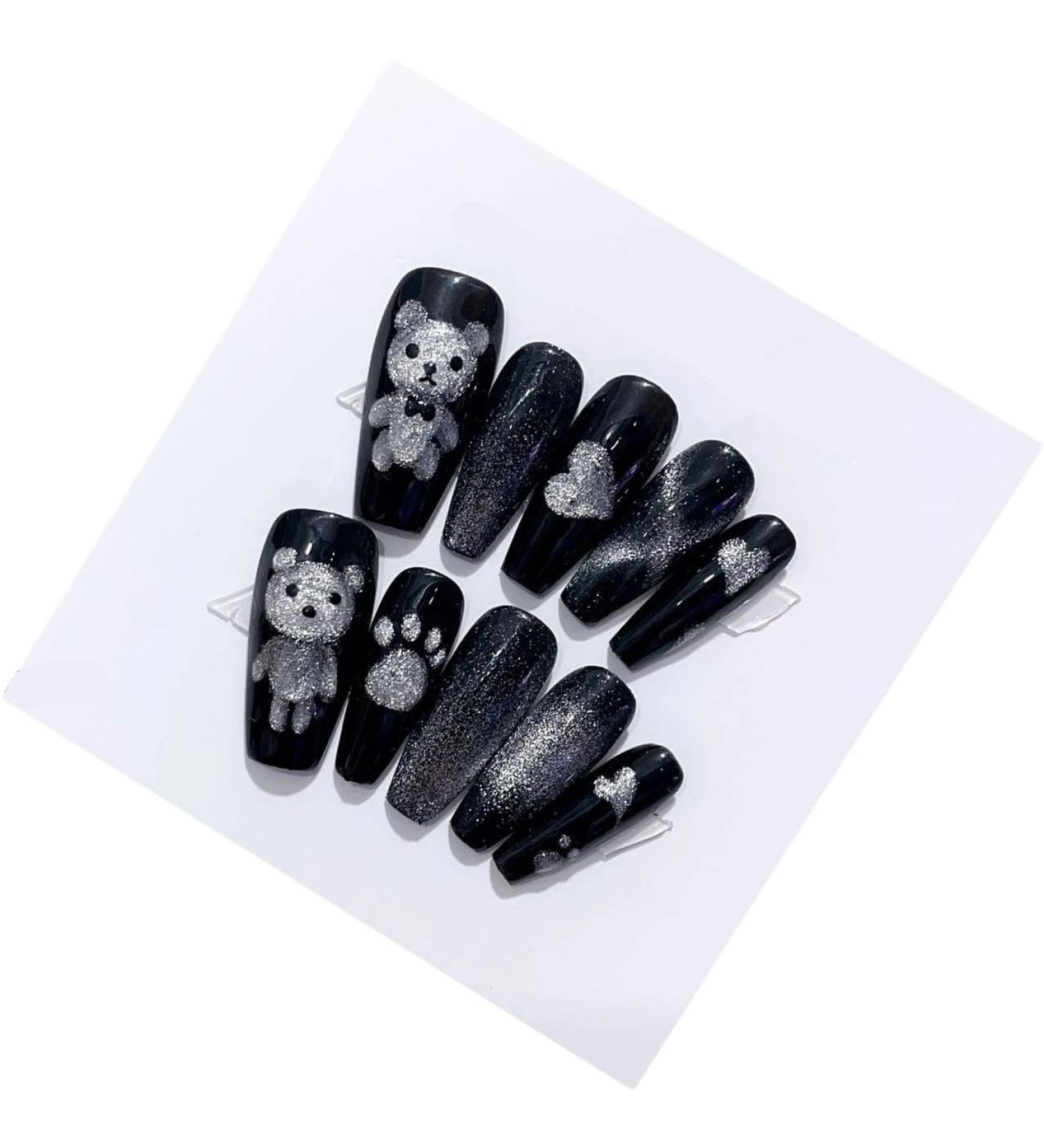 Black Cat and Bear Press-on Nails with Handmade and Detachable Design In Emmabeauty Store Wearing nails Nail enhancement (Color : L) - Buy Online on GoSupps.com