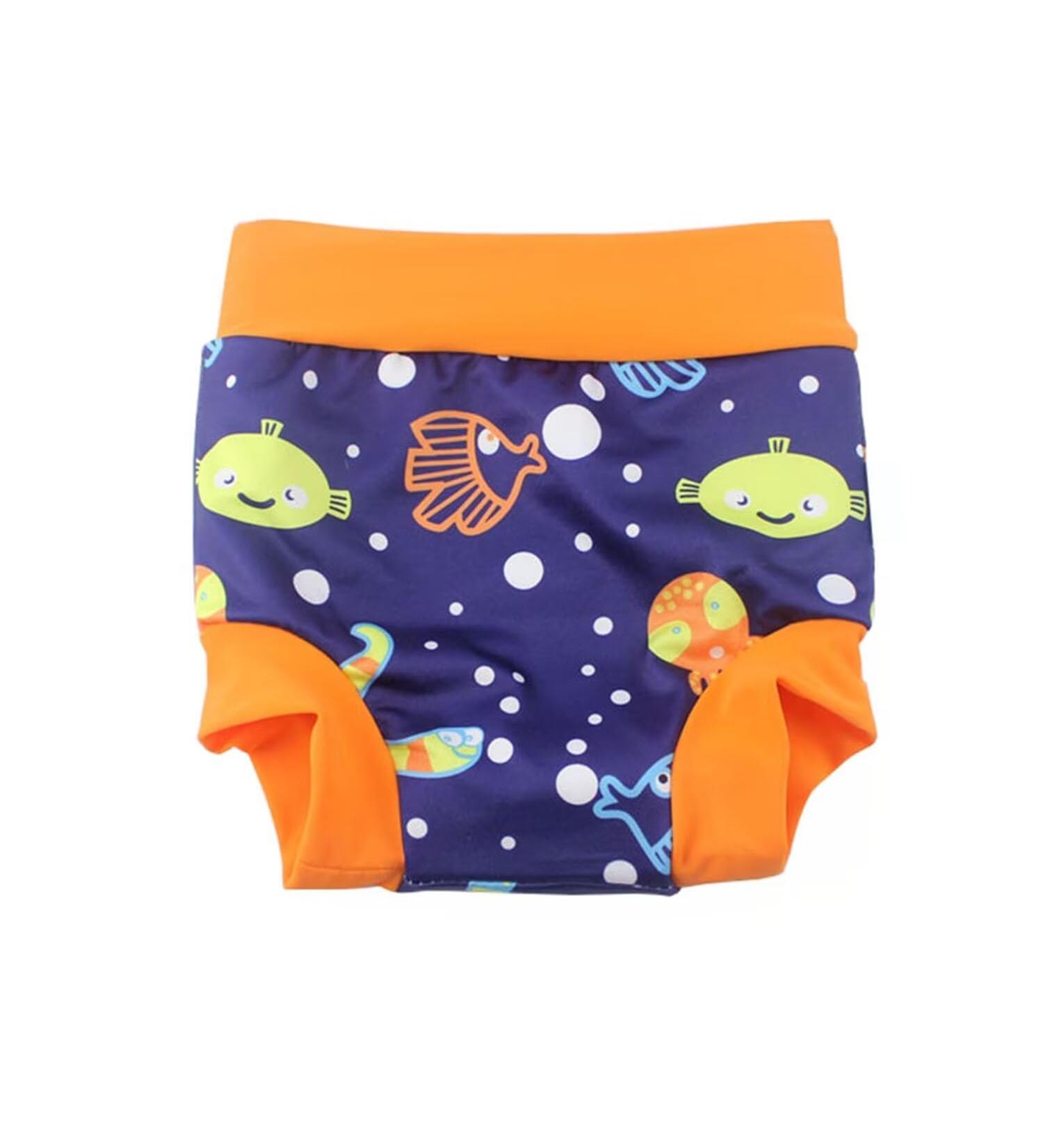 BabyPreg baby child swimming letter cover diaper with high waist abdominal protection swimming shorts (blue (fish) 0-2 years) blue (fish) 0-2 years (1 Pack)