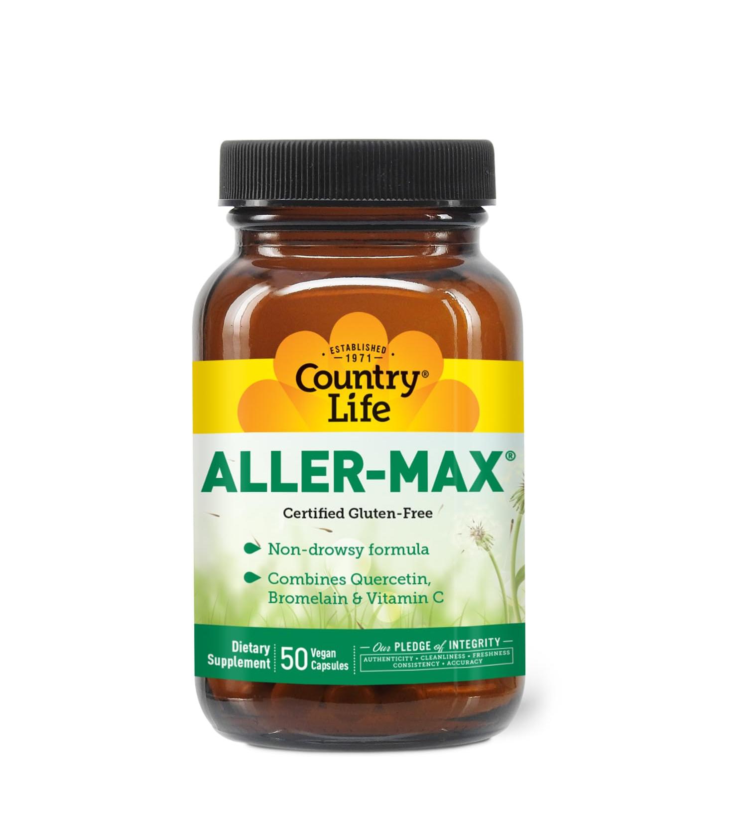 Country Life Aller-Max - Quercetin Supplements with Bromelain - Immune Support with Vitamin C Zinc and Botanical Blend - Certified Gluten-Free Vegan (50 Count (Pack of 1)) - Buy Online on GoSupps.com