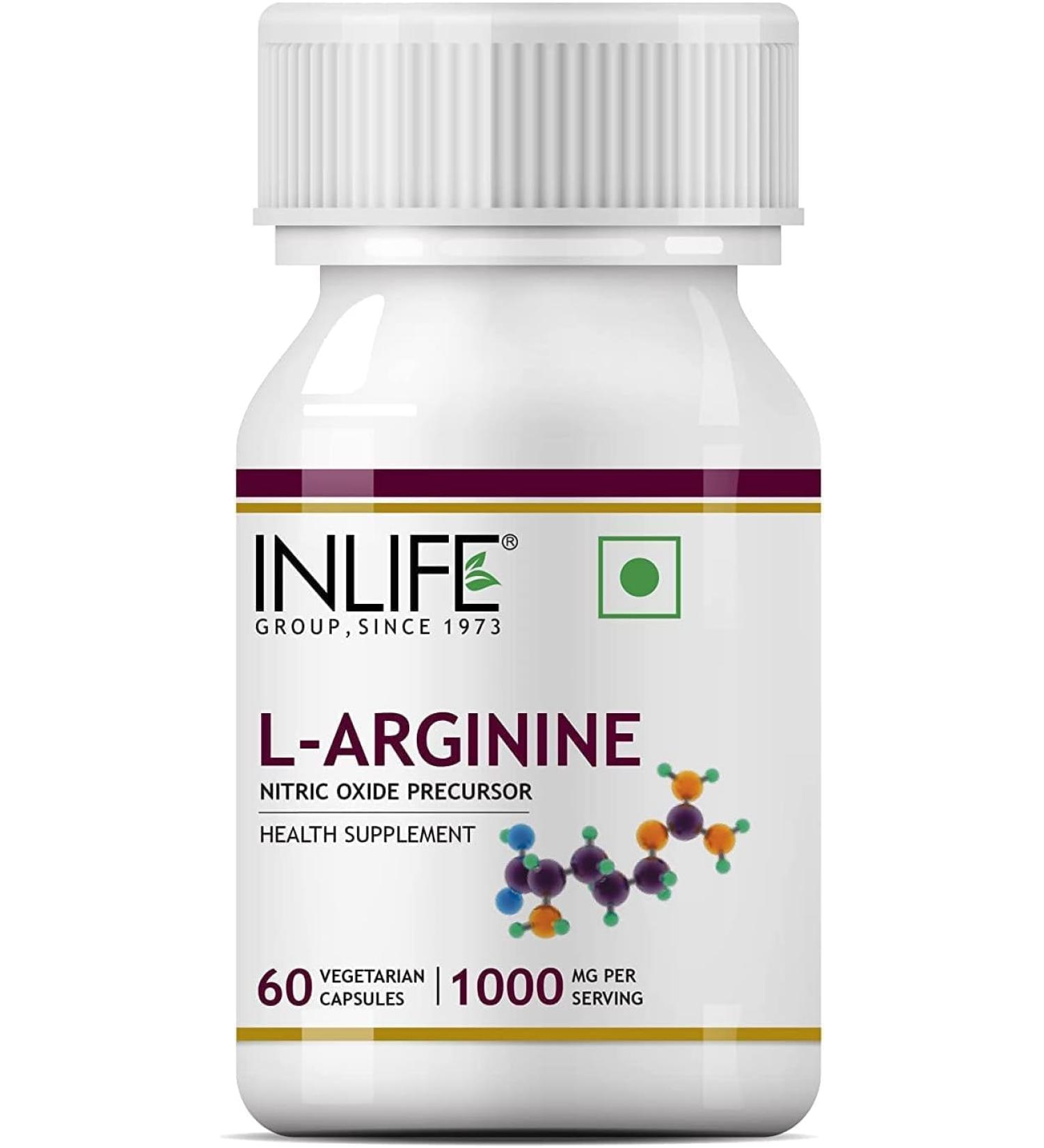 L-Arginine 1000mg Supplement (Pack of 60 Vegetarian Capsules) Serving Nitric Oxide Precursor - Buy Online on GoSupps.com