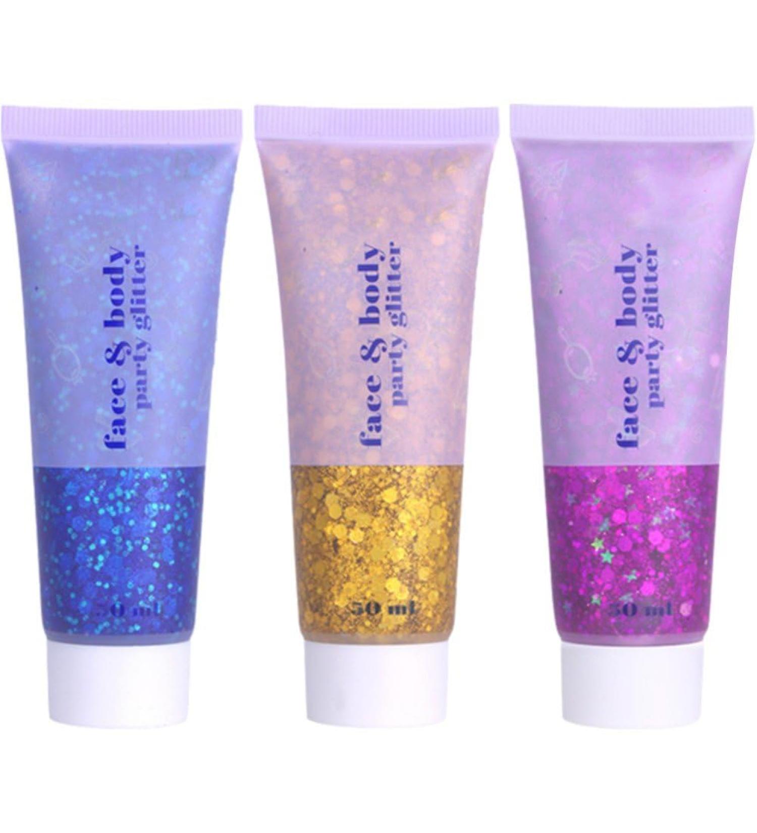  Lipfer Glitter face gel 3 jars of holographic glitter makeup for body face nails eyeshadow liquid glitter with long-lasting mermaid glitter - Buy Online on GoSupps.com