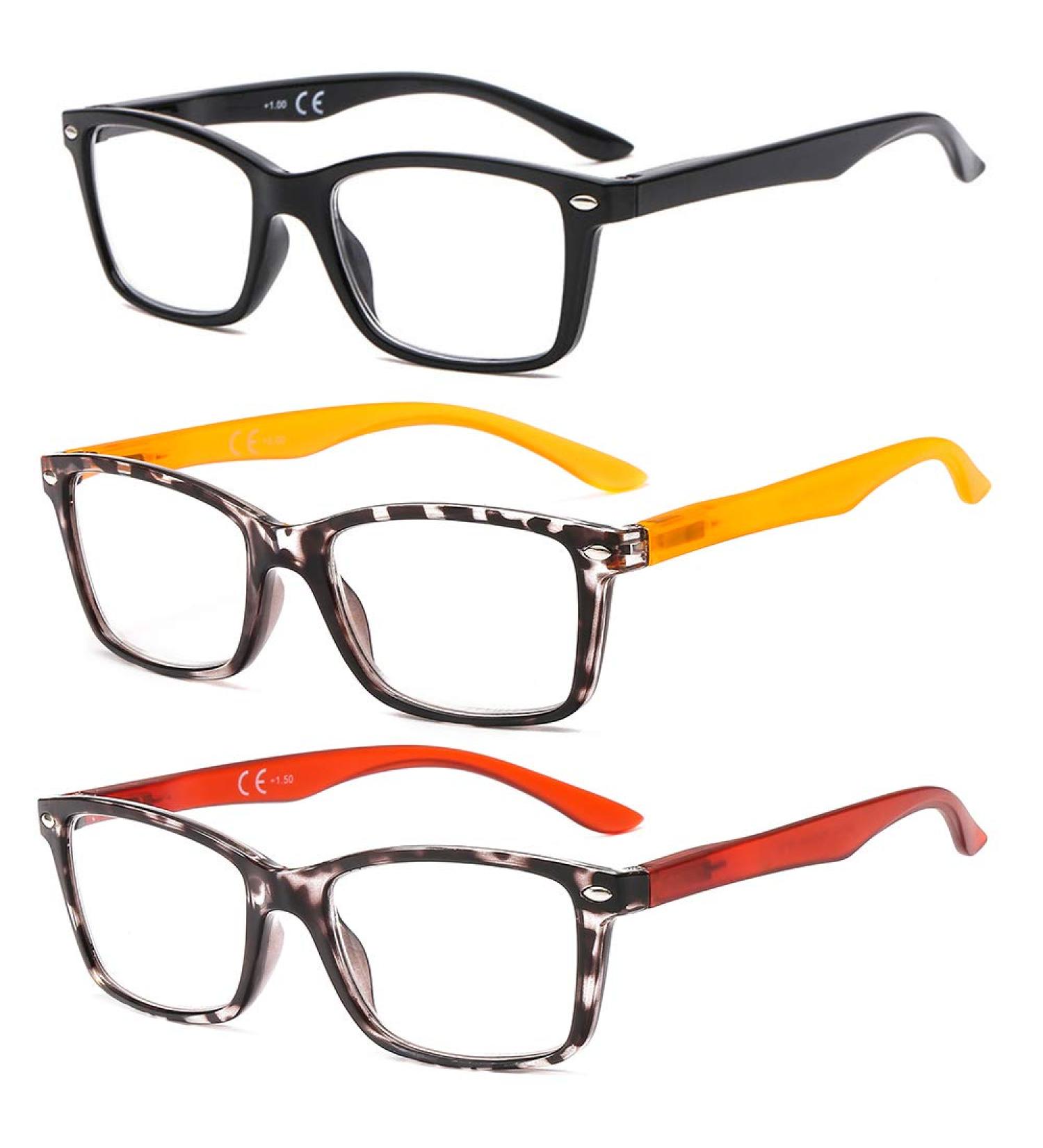 Suertree Spring Hinge Reading Glasses (3 Pack) - 2.0x Diopter Visual Aid for Men & Women - Black Yellow Red - Buy Online on GoSupps.com