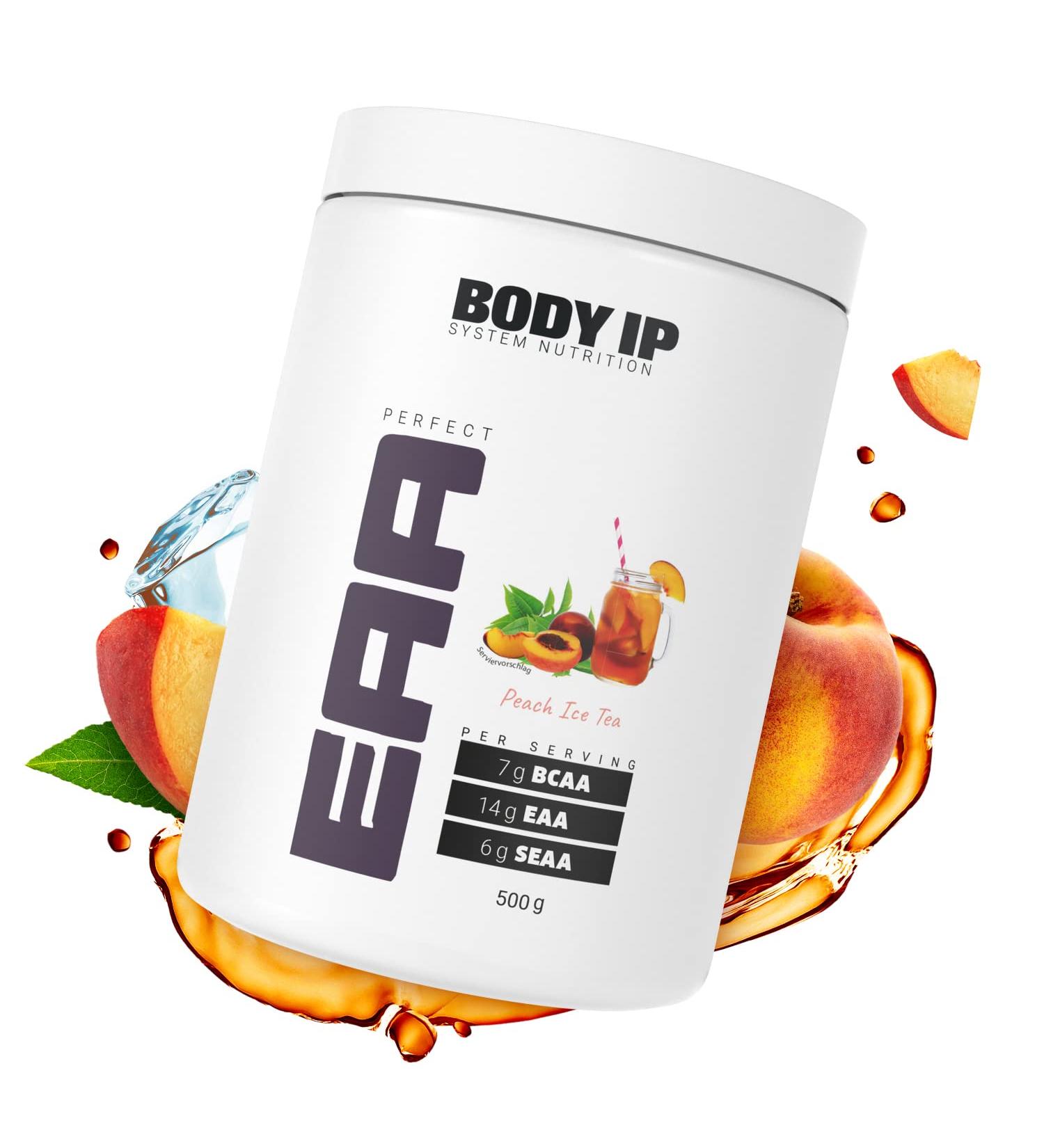 Body IP Perfect EAA - Peach Ice Tea | Essential Amino Acids for Muscle Building | Vegan Lactose-Free | 20 Portions | 500g | Made in Germany - Buy Online on GoSupps.com