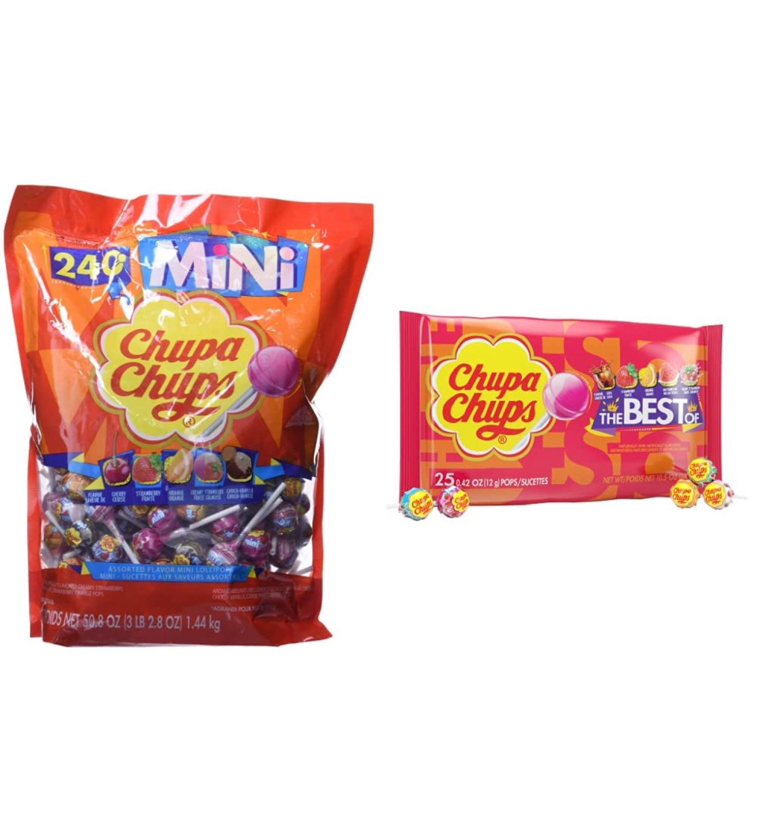 Chupa Chups Lollipops Mini Assorted Flavours 240 Count & "Best of" Flavours Lollipops 25 Pieces Assorted Easter Candy to Share 25 Count Sugar Candy + Sugar Candy Orange - Buy Online on GoSupps.com