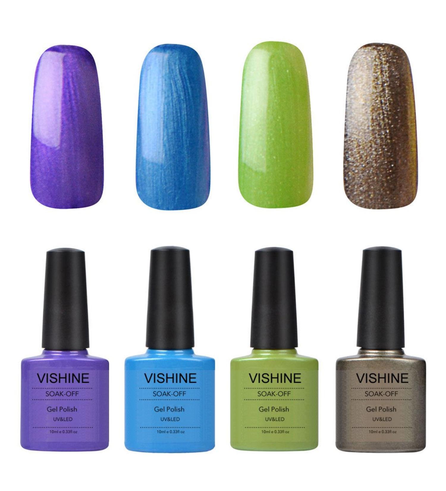 Vishine UV LED Soak Off Gel Nail Polish Manicure 4 Pcs 10ml Shiny Colors Nail Art Kit C086