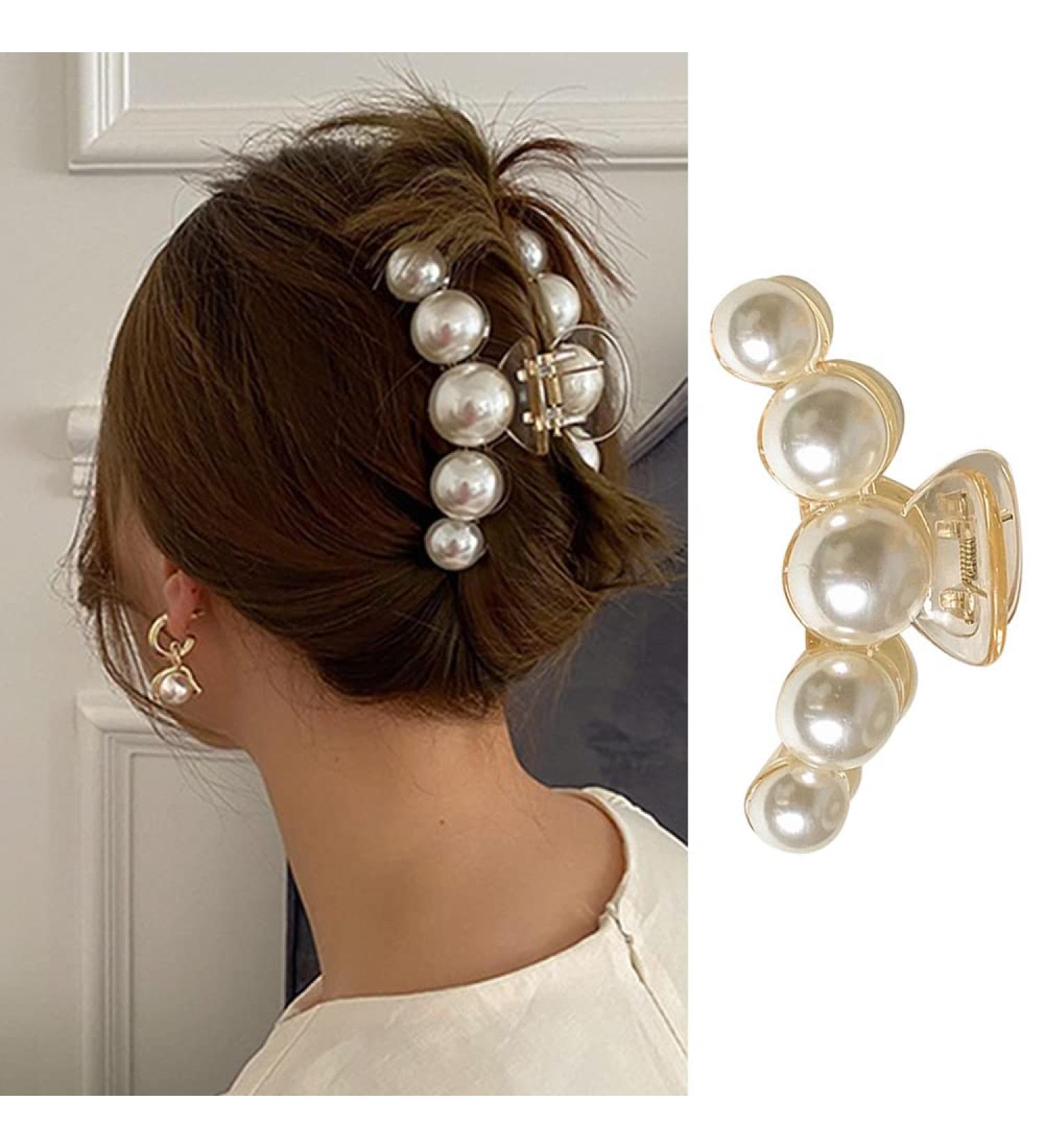 Champagne Large Pearl Hair Claw Clips for Women - Strong Hold, Nonslip Hair Jaw Clips for Daily, Wedding, Birthday - Fashion Accessories for Thick/Thin Hair - Buy Online on GoSupps.com
