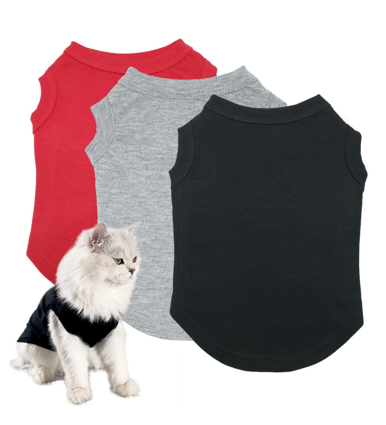 3pcs Dog Shirts Pet Clothes Set for Small Dogs and Cats - Sleeveless Puppy Vest T-Shirt Costumes in Medium Black+Grey+Red - Buy Online on GoSupps.com