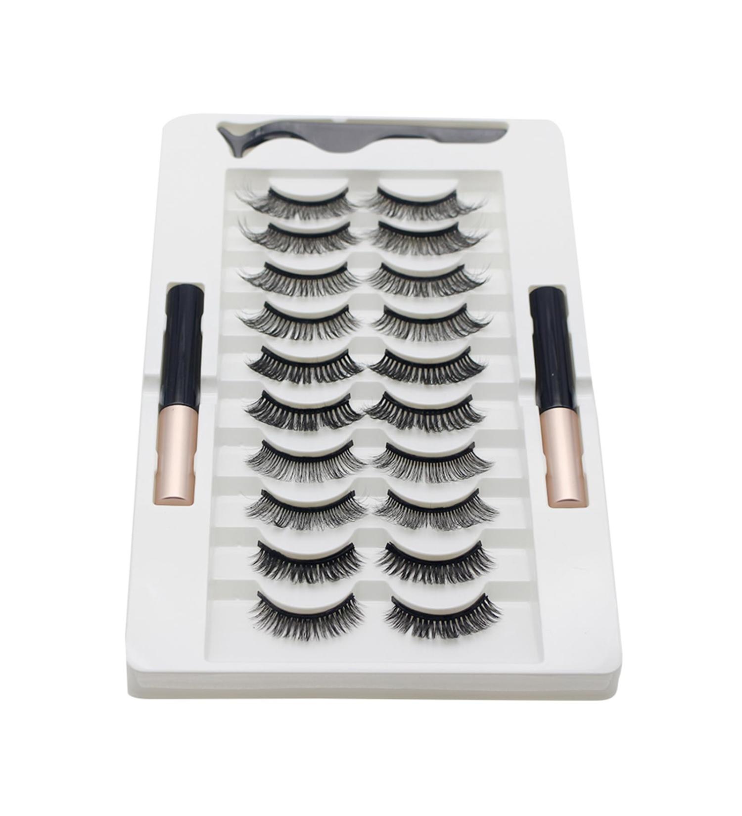 10 Pairs Magnetic Eyelashes And Eyeliner Kit Reusable 3D Magnetic False Lashes Extension No Needed For Makeup Magnetic Eyelash Kit Natural Look Magnetic Eyelash Kit With Applicator Tool - Buy Online on GoSupps.com