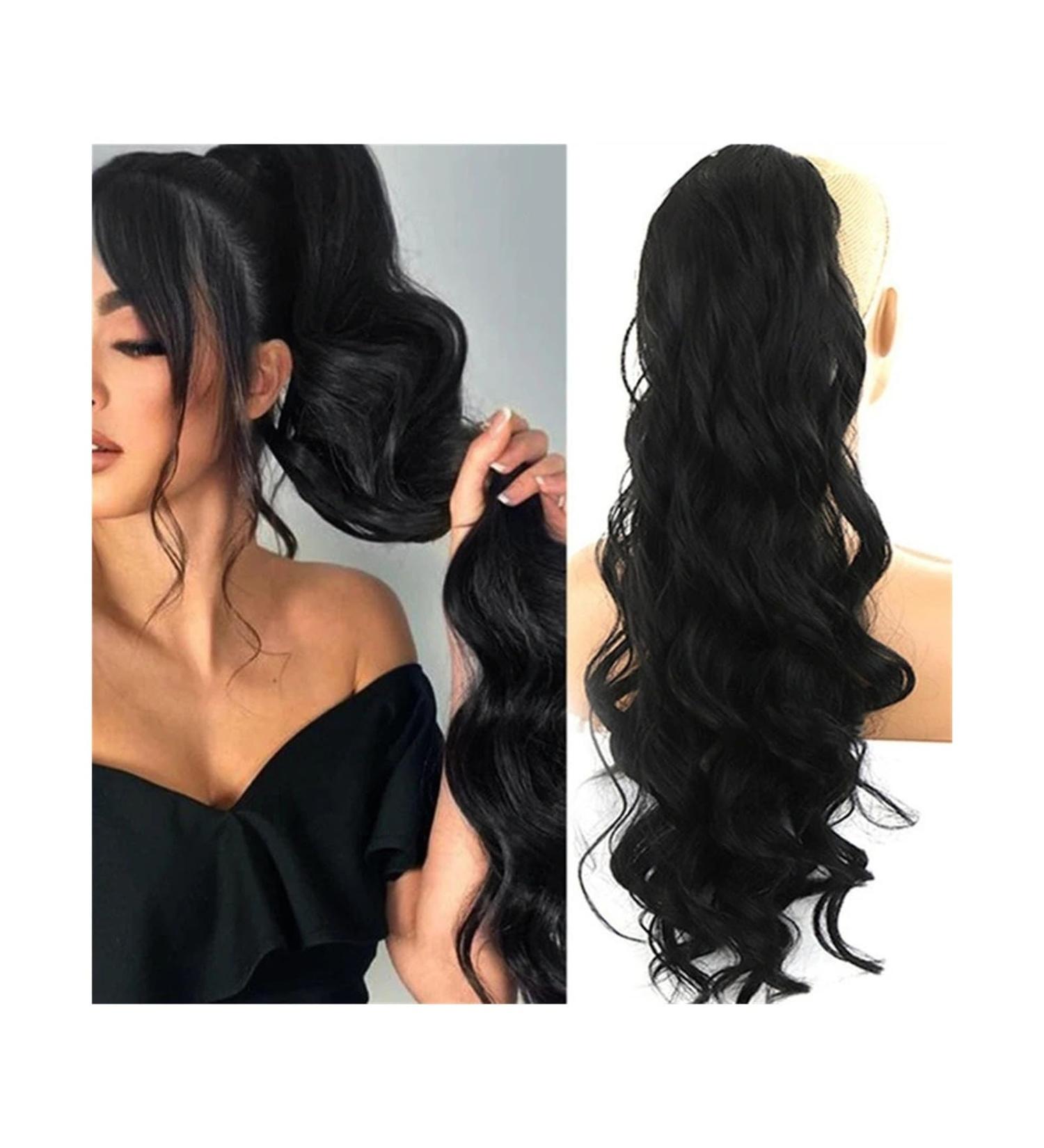 Ponytail Extension 24 Inch Long Body Wavy Ponytail Hair Extension Heat Resistant Synthetic Drawstring Ponytail Hairpieces Clip-In Curly Wavy Hair Extensions for Women Ponytail Hairpiece for Women (C 24inches 1B - Buy Online on GoSupps.com