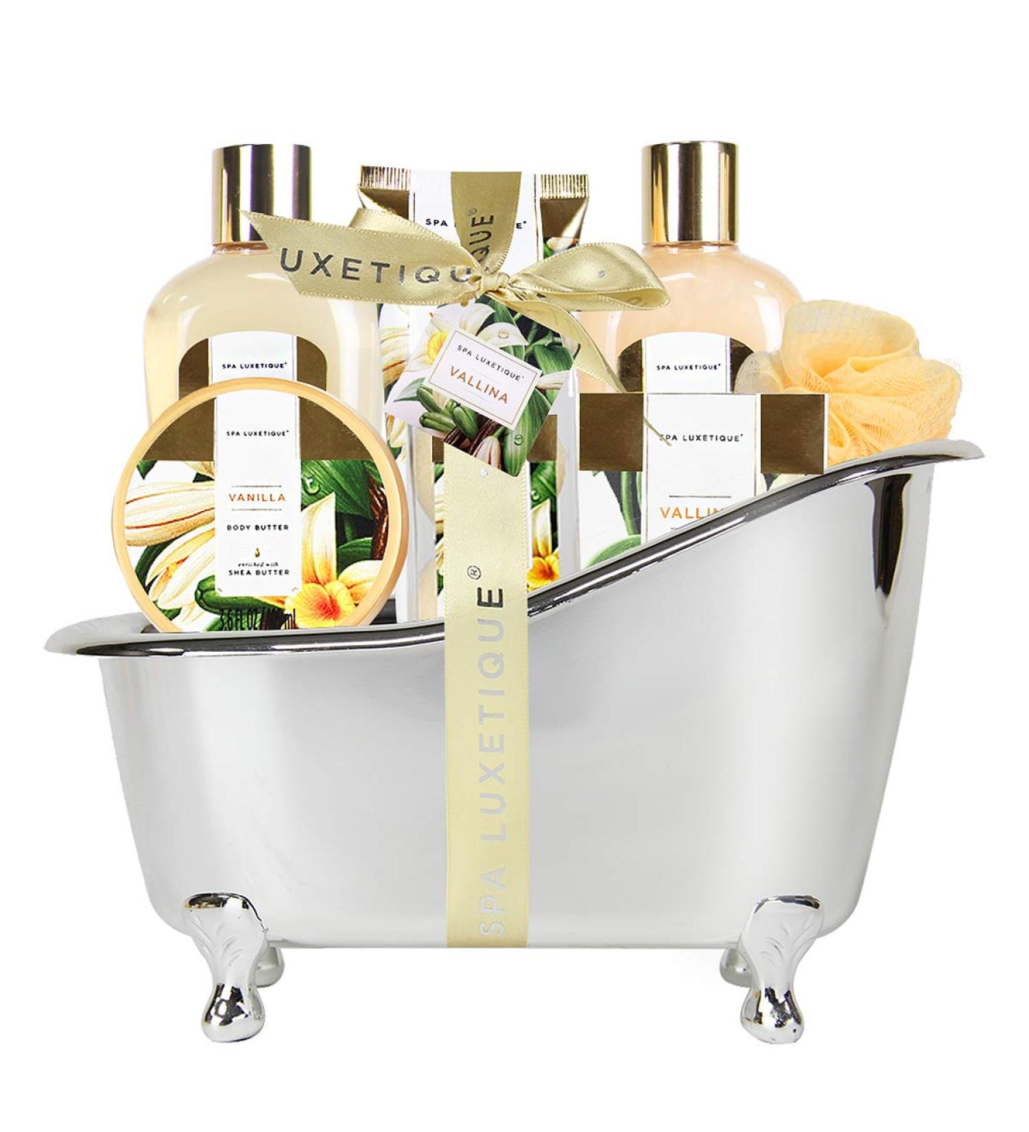 Spa Luxetique Spa Gift Set for Women Vanilla Fragrance Luxurious 8pc Gift Baskets for Women Cute Bath Tub Holder Gifts for Women - Birthday & Christmas Gift Set for Women Includes Shower Gel Bubble Bath Body Butter & More. Holiday Gift Idea Charming Vanil - Buy Online on GoSupps.com