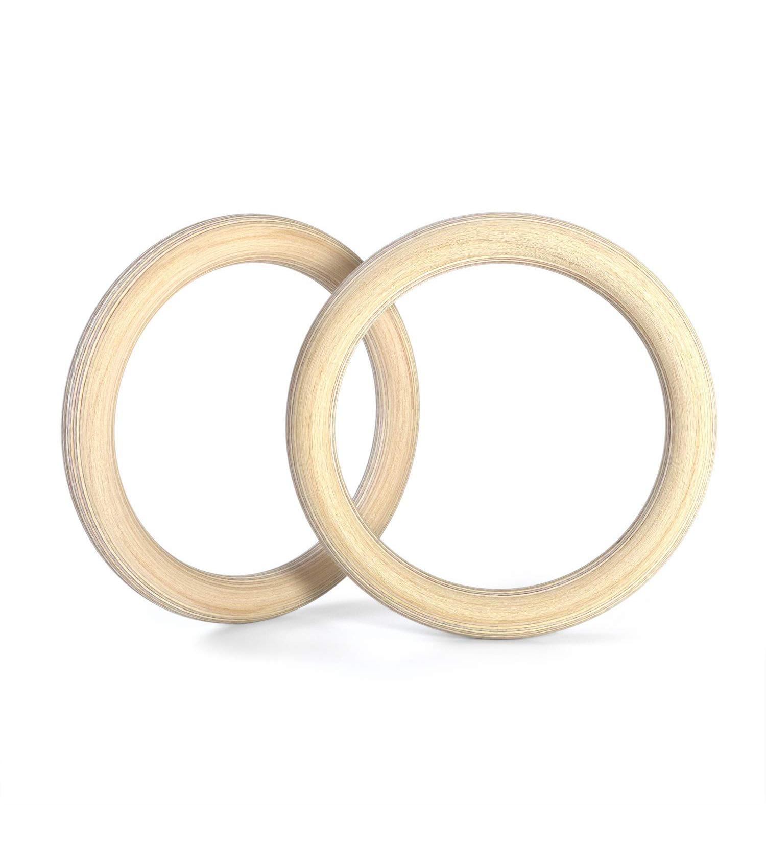 Double Circle Wood Gymnastic Rings Set with Exercise Videos - 1.25 Inch Rings for Crossfit and Bodyweight Training - Buy Online on GoSupps.com