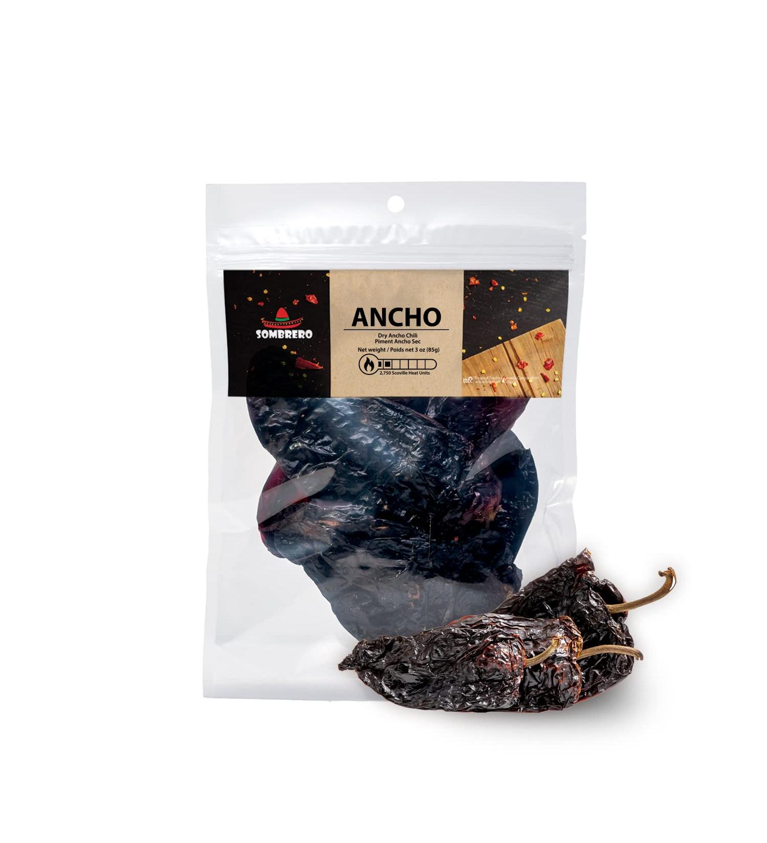Dried Ancho Chili Peppers 85gr by Sombrero. Low Heat and high Flavour Great for Tortilla Soup Tamales Fajitas and Beef Chili! (Chili con Carne) - Buy Online on GoSupps.com