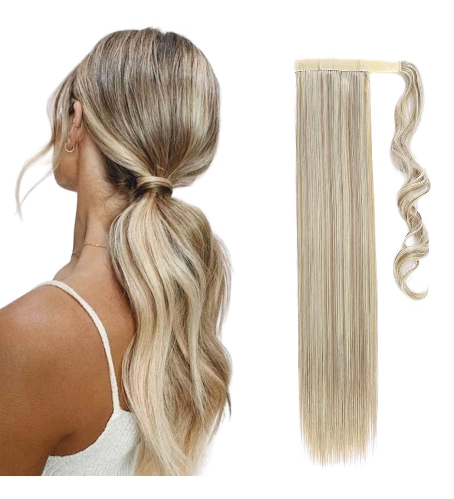 Ponytail Extension Wrap Around Hairpiece 32 Inch - Straight Sandy Blonde & Bleach Blonde | Clip in Ponytail Hair Extensions for Women - Buy Online on GoSupps.com
