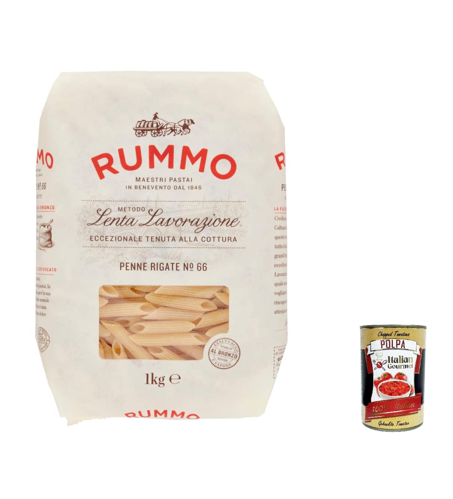  Italian Gourmet E.R. Rummo Penne Rigate No. 66 Durum Wheat Semolina Pasta 1 kg + Italian Gourmet Box Tomato Pulp 400 g - Buy Online on GoSupps.com