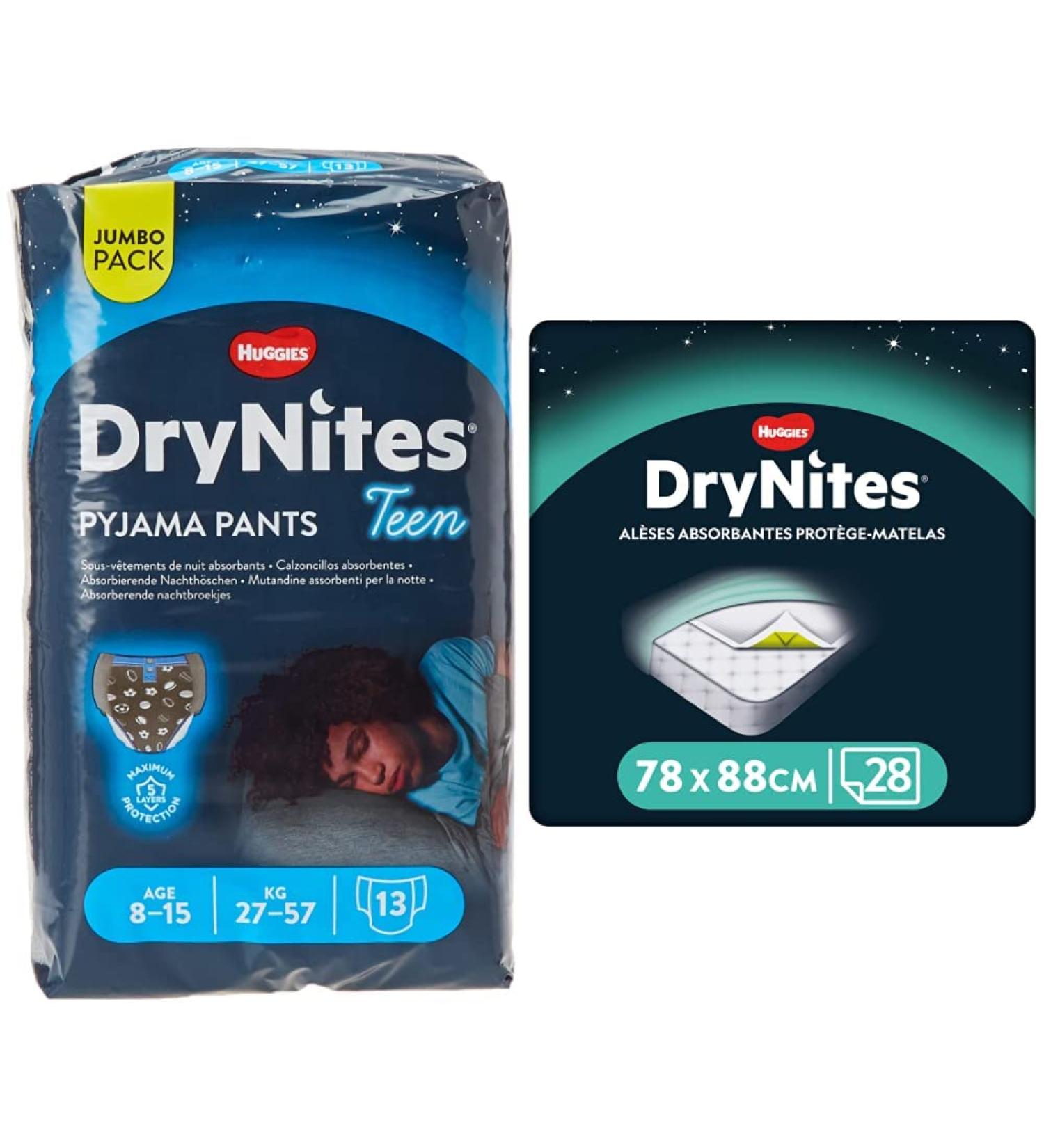 Huggies Drynites Night Diapers for Boys (8-15 Years) - 52 Pieces + 28 Mattress Inserts - Best Bedwetting Solution - Buy Online on GoSupps.com