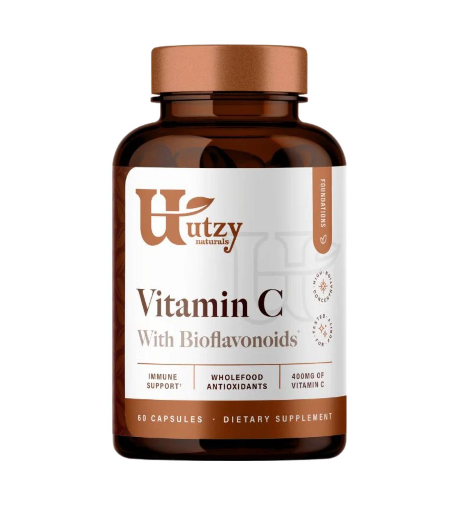 Utzy Naturals Vitamin C Complex | 400mg Vitamin C with Acercola & Citrus Bioflavonoids | 60 Capsules - Buy Online on GoSupps.com