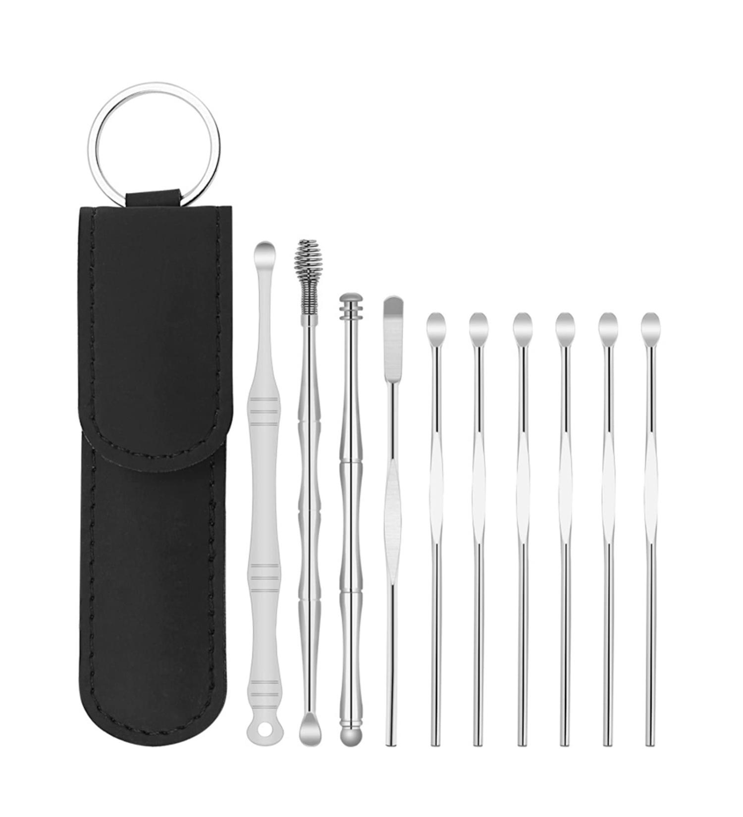 Layhou Ear Wax Remover Kit - 10Pcs Stainless Steel Earpick Set for Earwax Removal with Storage Pouch - Black - Buy Online on GoSupps.com