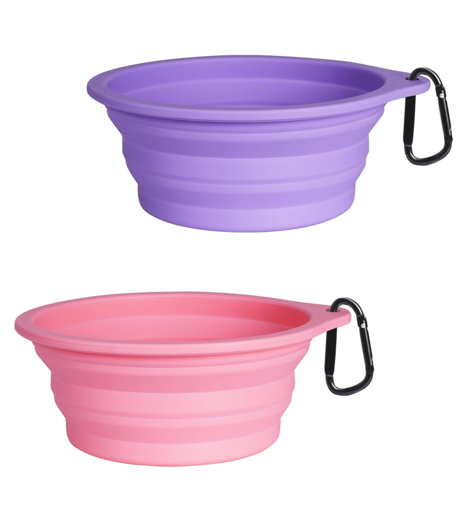 Buy Petbonus Foldable Dog Bowls - 2 Pack Silicone Water & Feed Bowls (Violet Pink) - Portable Leak-Proof Travel Bowl with Carabiners for Dogs - Buy Online on GoSupps.com