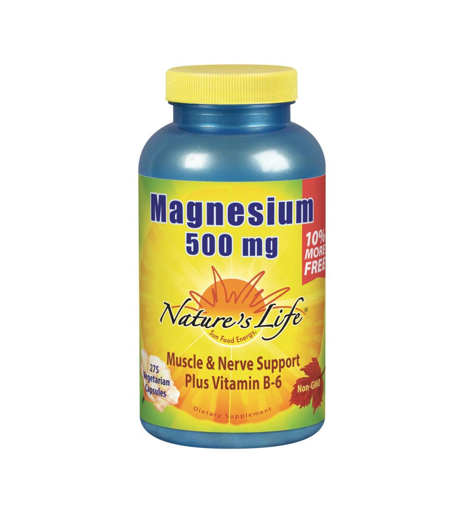 Natures Life Magnesium 500mg | High Potency Supplement with Vitamin B-6 | Muscle & Nerve Support | Non-GMO | 275 Vegetarian Capsules - Buy Online on GoSupps.com