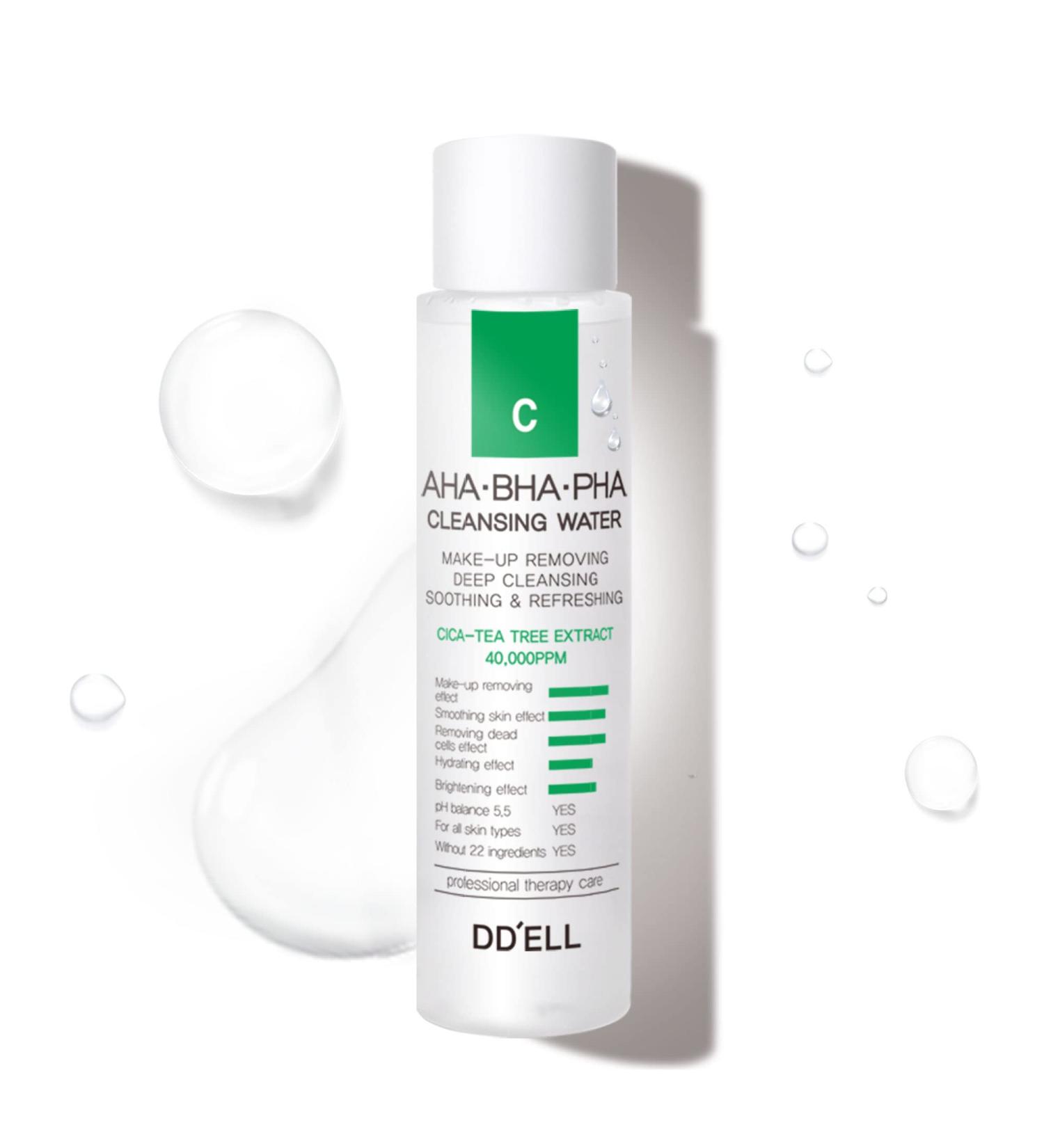 Buy DD ell Micellar Cleansing Water - AHA BHA PHA & Cica Tea Tree Extract - Facial Cleanser & Makeup Remover for All Skin Types - 5.29 fl. oz - Cruelty-Free Alcohol-Free Paraben-Free - Buy Online on GoSupps.com