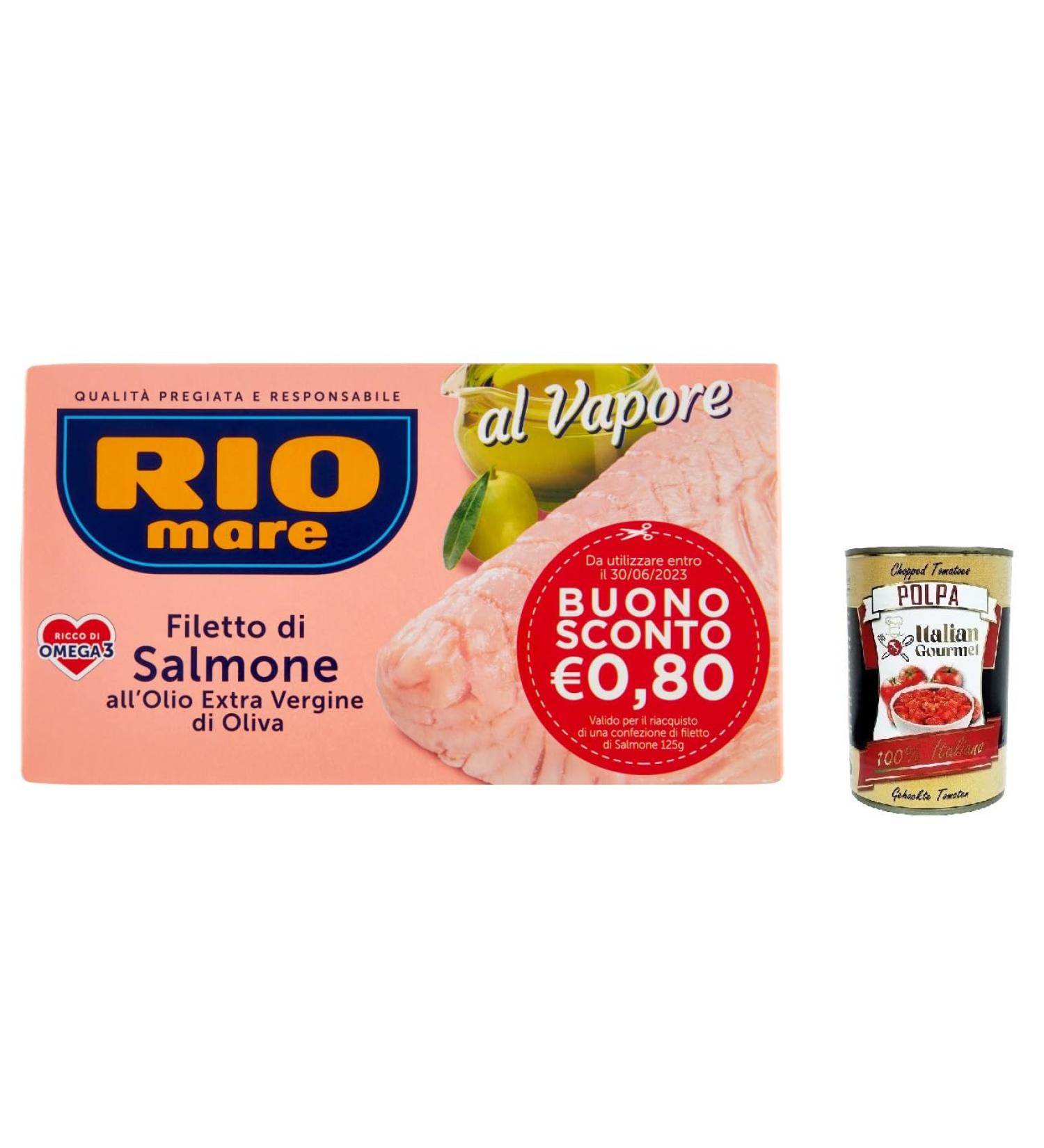 Rio mare Pack of 3 salmon fillets in extra virgin olive oil steamed rich in omega 3 125 g + Italian polpa - Buy Online on GoSupps.com