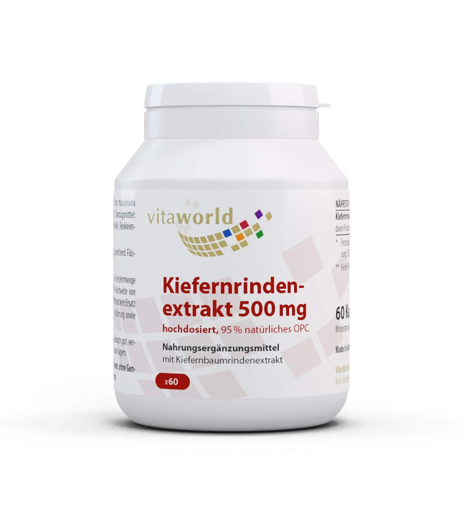 Vita World Pack of 3 Pine Bark Extract 500 mg OPC Proanthocyanidins High Dose Oligomers 3 x 60 Capsules Made in Germany