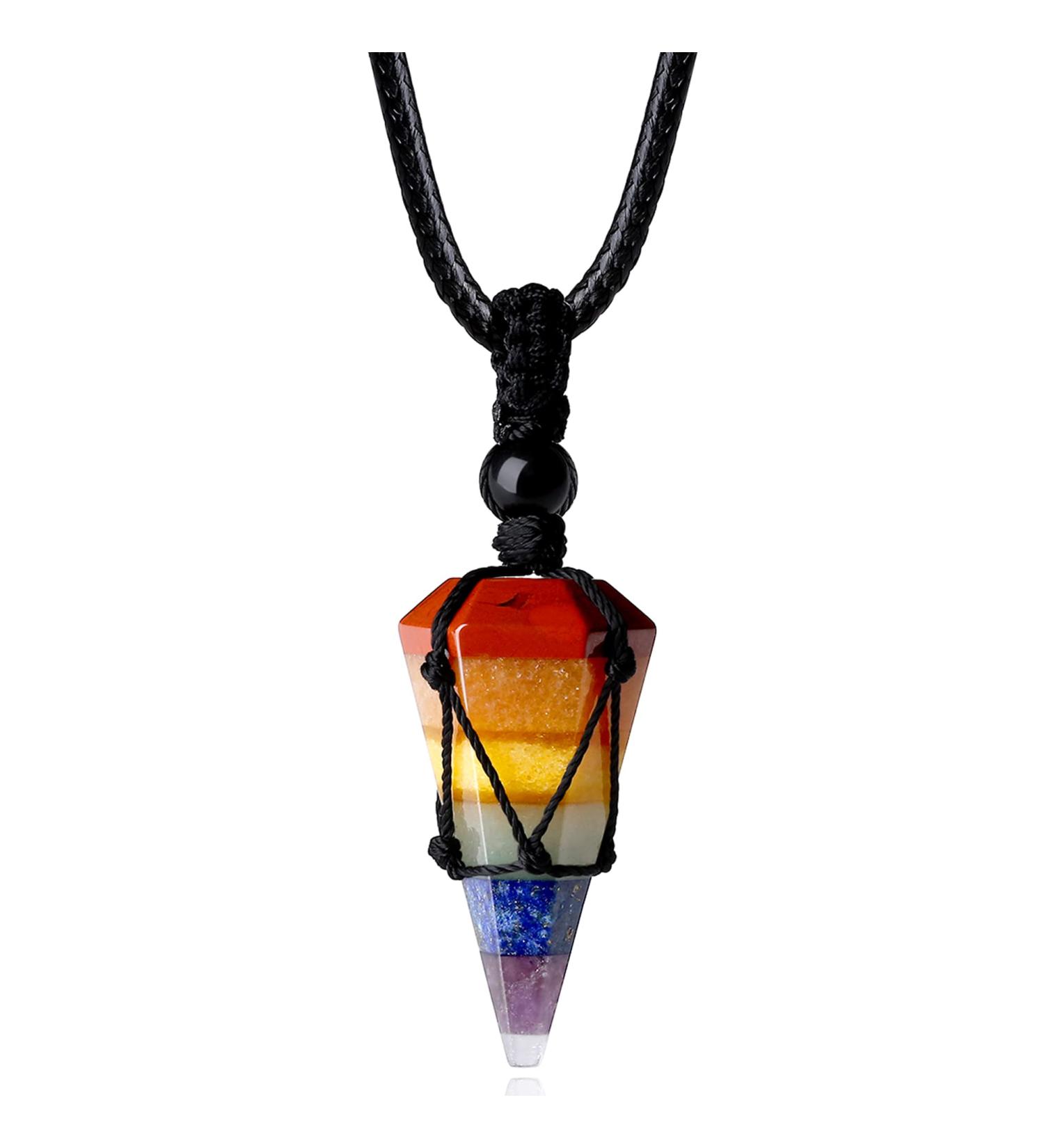 MAIBAOTA Natural Crystal Stone Pointed Necklace | Healing Gemstone Quartz Jewelry | Adjustable Rope | 7 Chakra | Men Women - Buy Online on GoSupps.com