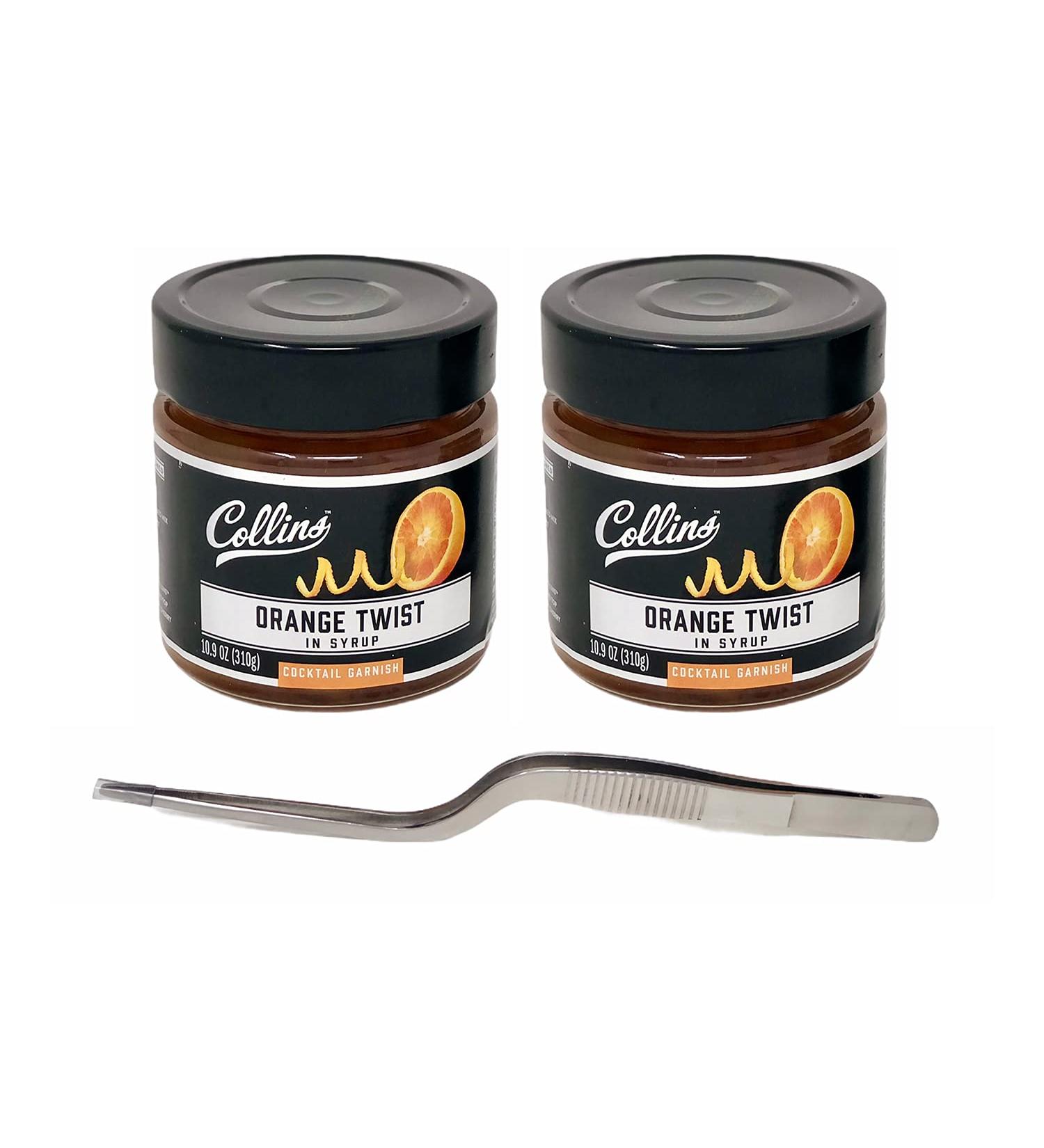 Collins Orange Twist in Syrup Bundle with Stainless-Steel Tweezer - Perfect for Cocktails & Desserts - Buy Online on GoSupps.com