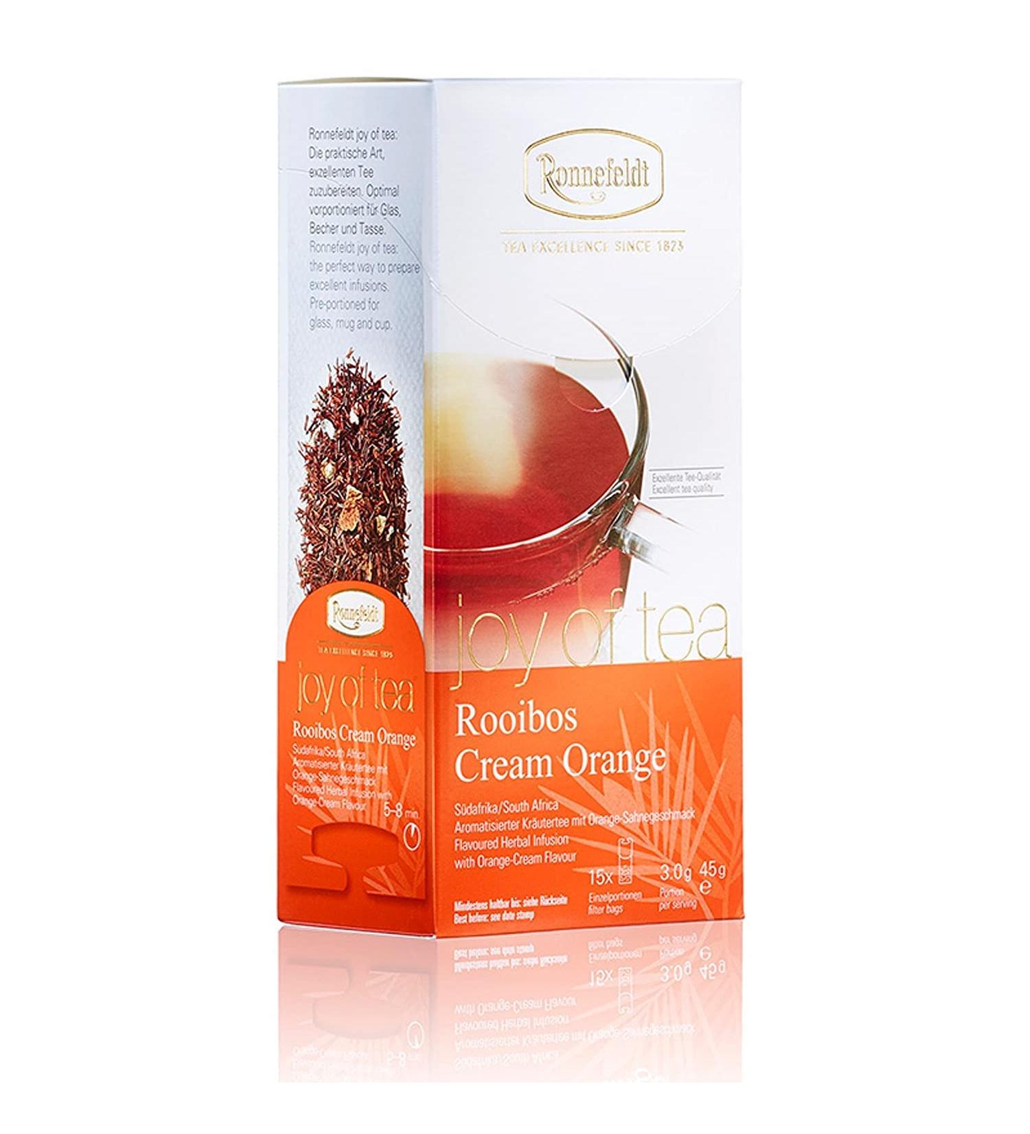 Ronnefeldt Rooibos Cream Orange Tea - Herbal Tea with Orange Cream Flavor - 15 Tea Bags (45g) - Buy 6 Pieces Online - International Shipping Available - Buy Online on GoSupps.com