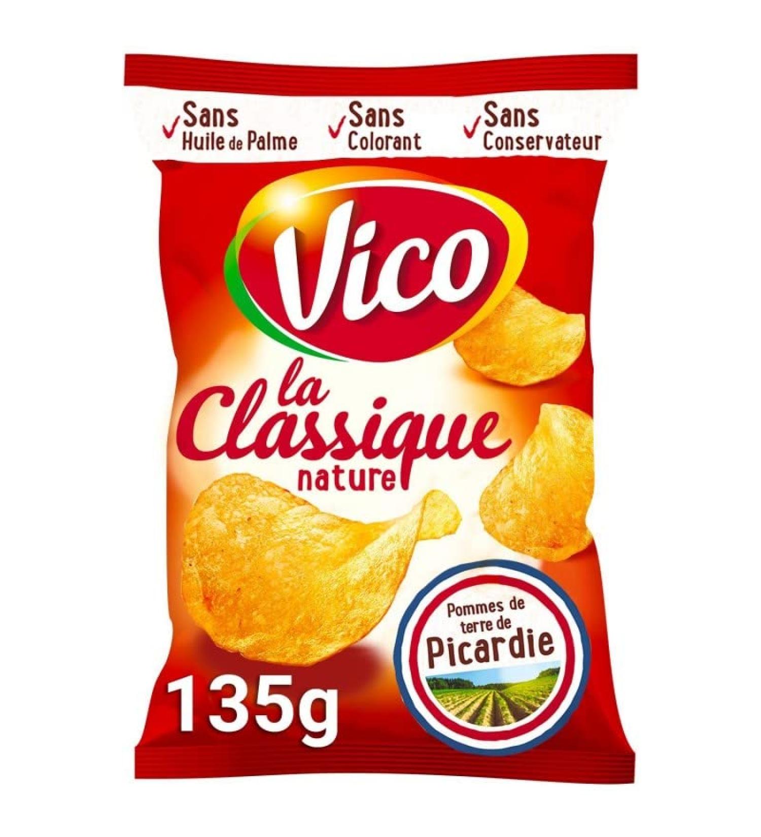 VICO Chips Classiques Nature 135G croustillant et savoureux pour un ap ritif r ussi au naturel- Lot De 4