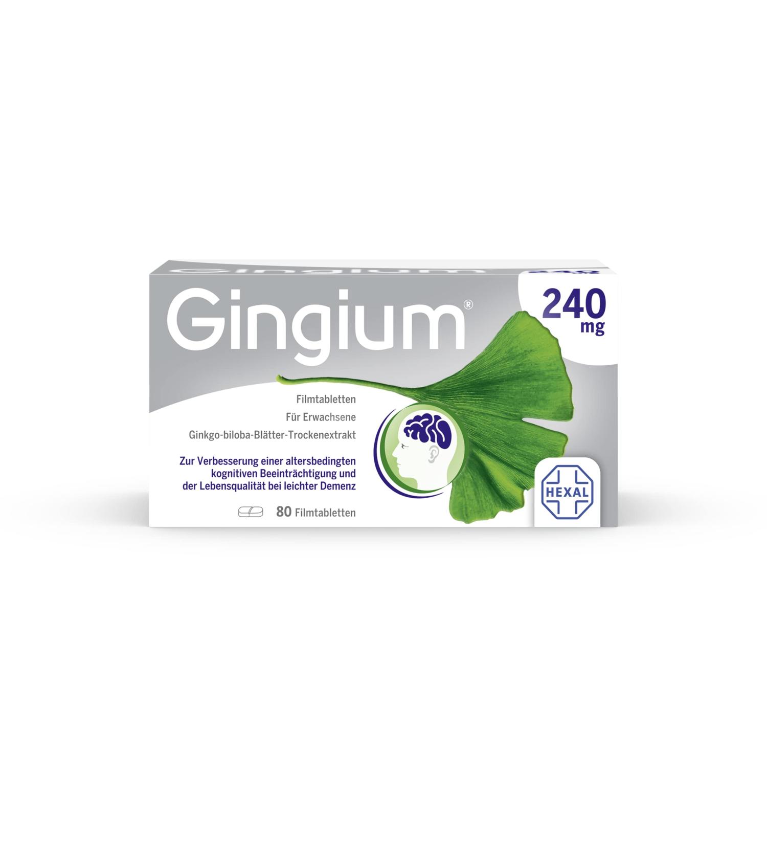 Gingium 240 mg Film-Coated Tablets - 80 Pcs | Combat Forgetfulness Naturally | Herbal & Well Tolerated - Buy Online on GoSupps.com