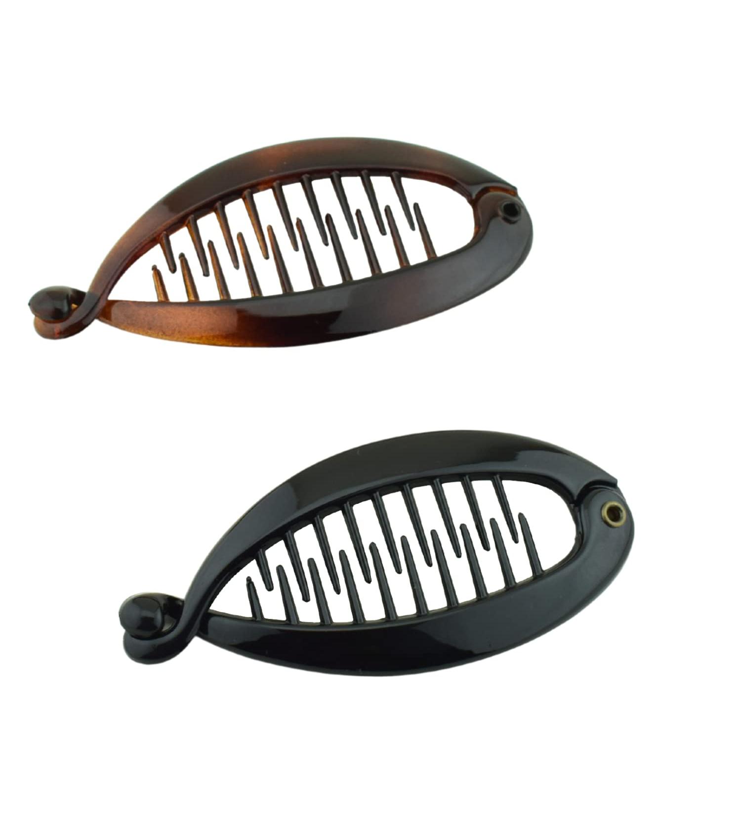 Parcelona French Mini Brown Tortoise Shell & Black Banana Hair Clip - Ideal for Fine Hair - Buy Online on GoSupps.com